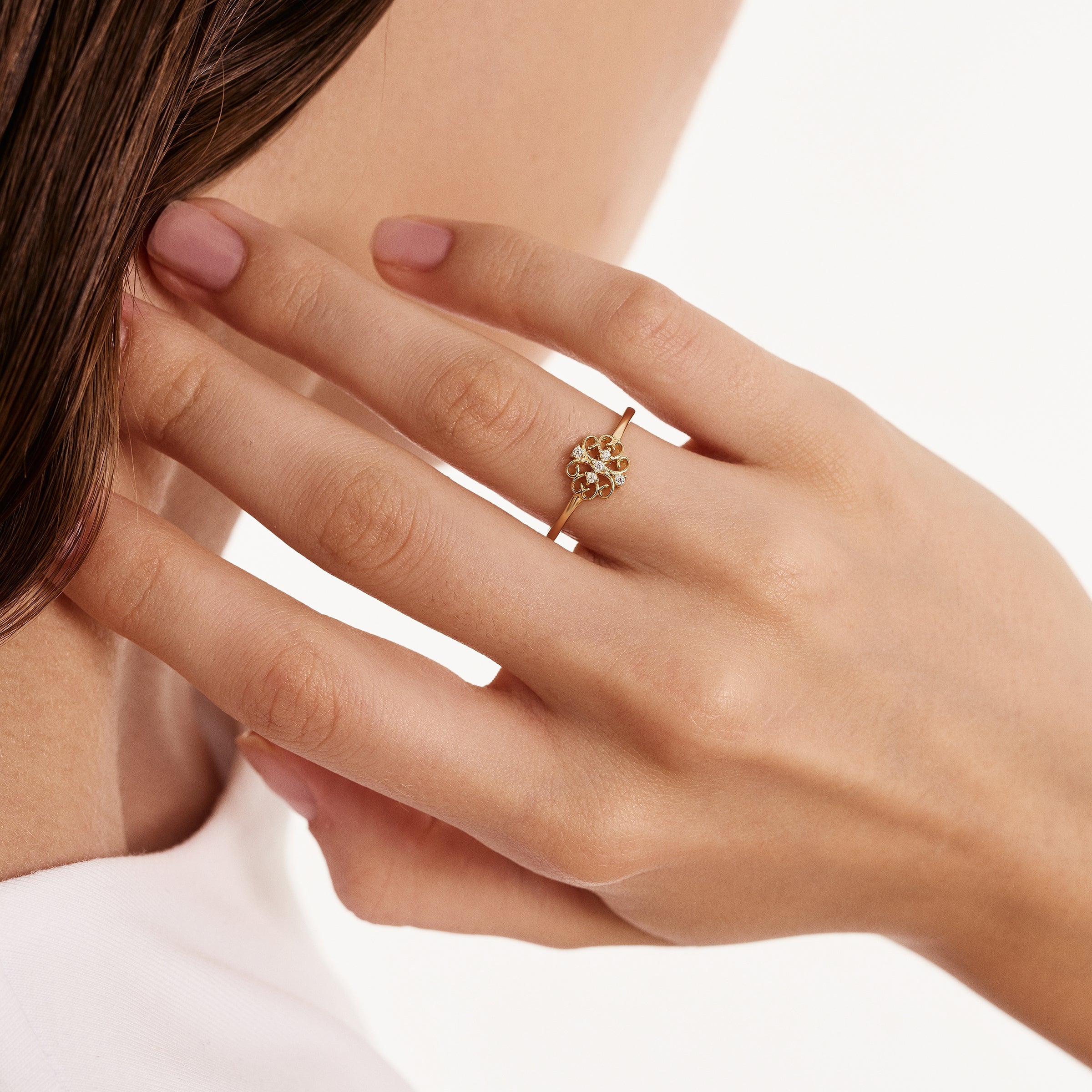 Floral CZ Ring in 14K Gold
