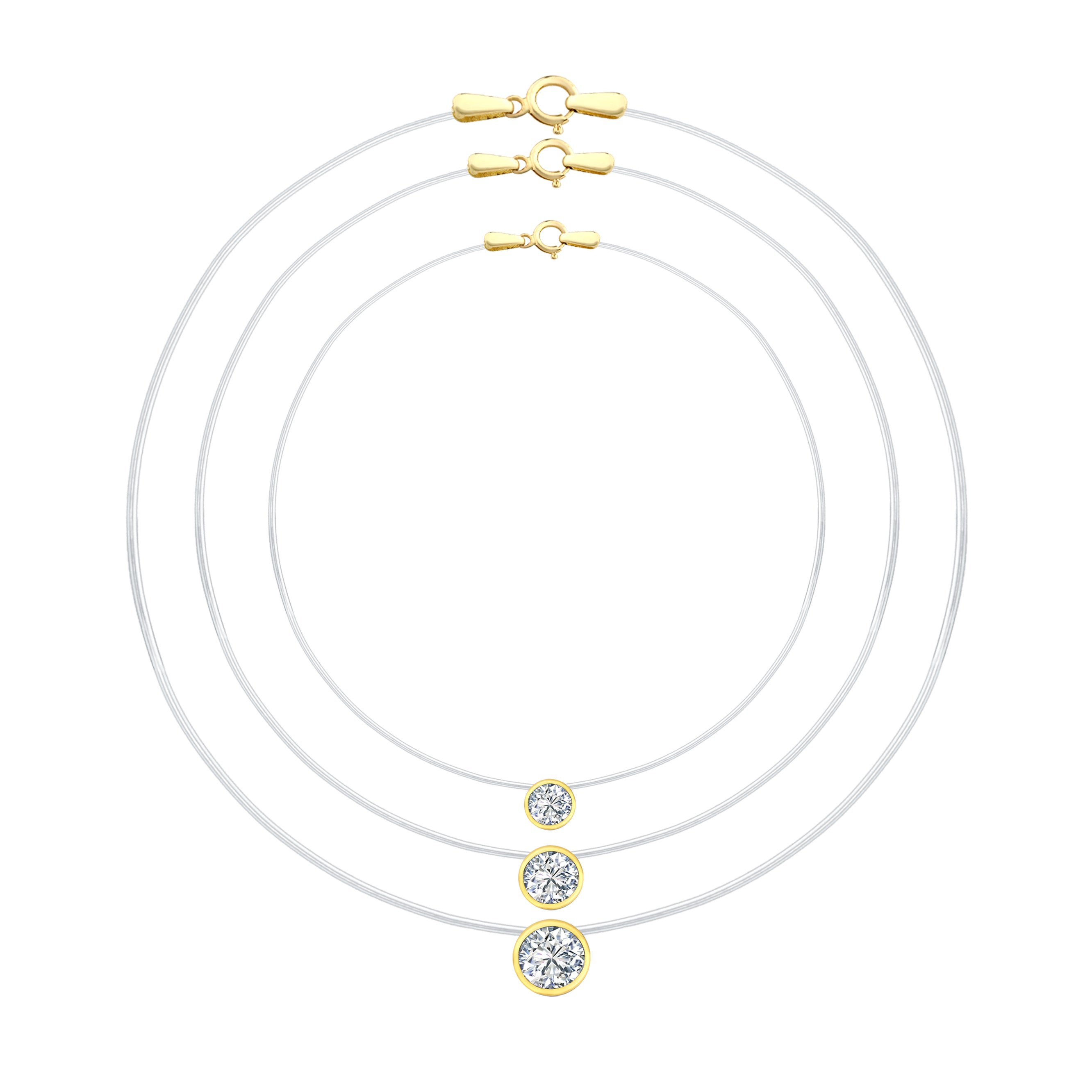 14K Round Pave Invisible Necklace | Minimalist Floating Diamond Necklace