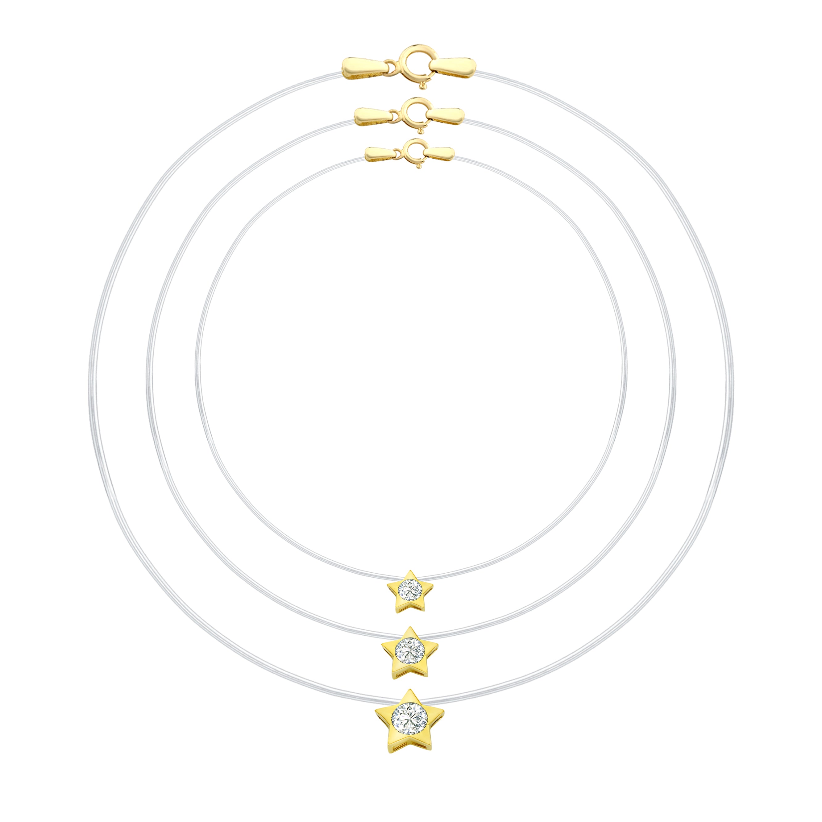 14K Gold Star Invisible Necklace with CZ Diamond Center