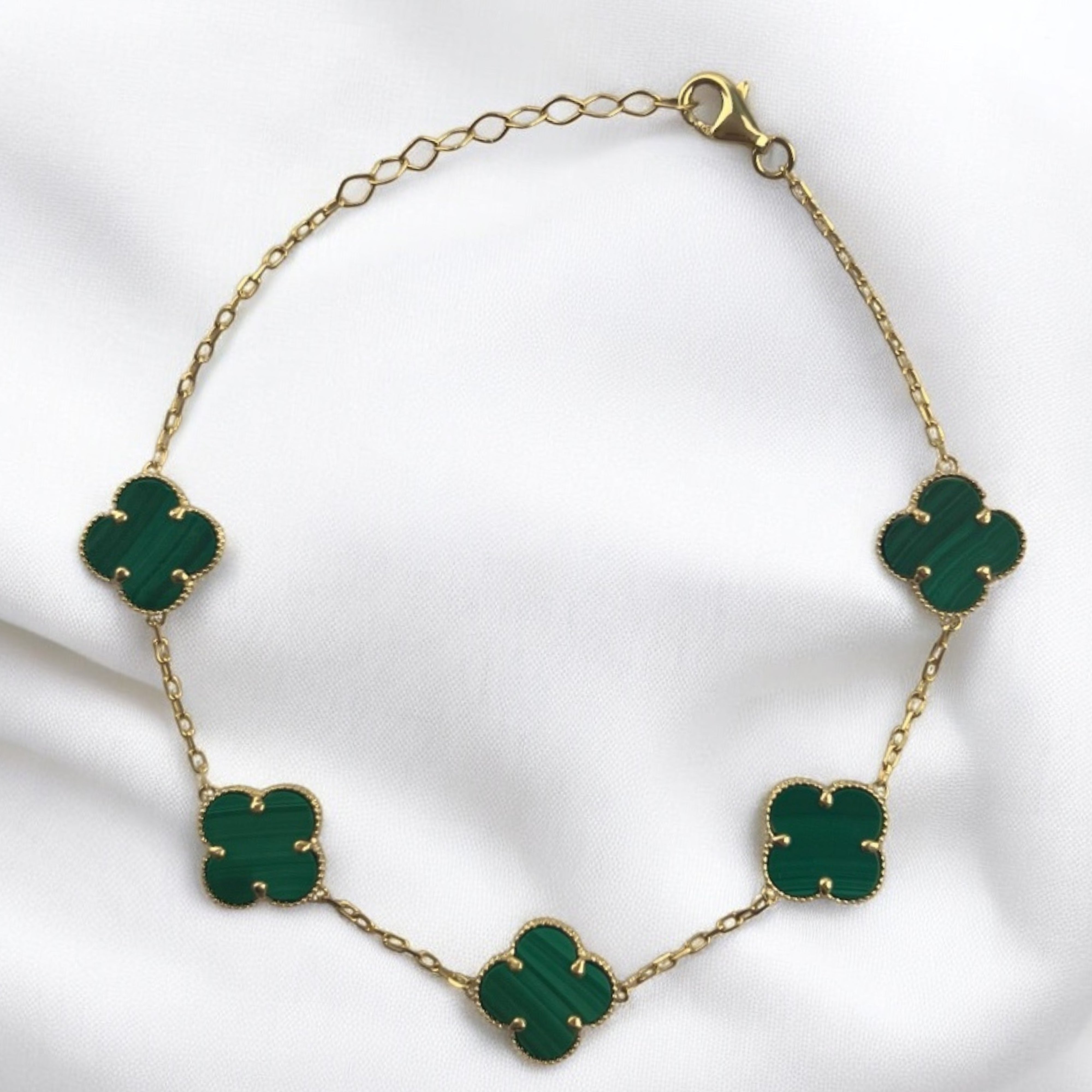 14k Gold Green Clover Bracelet, Lucky Jewelry Gift for Her