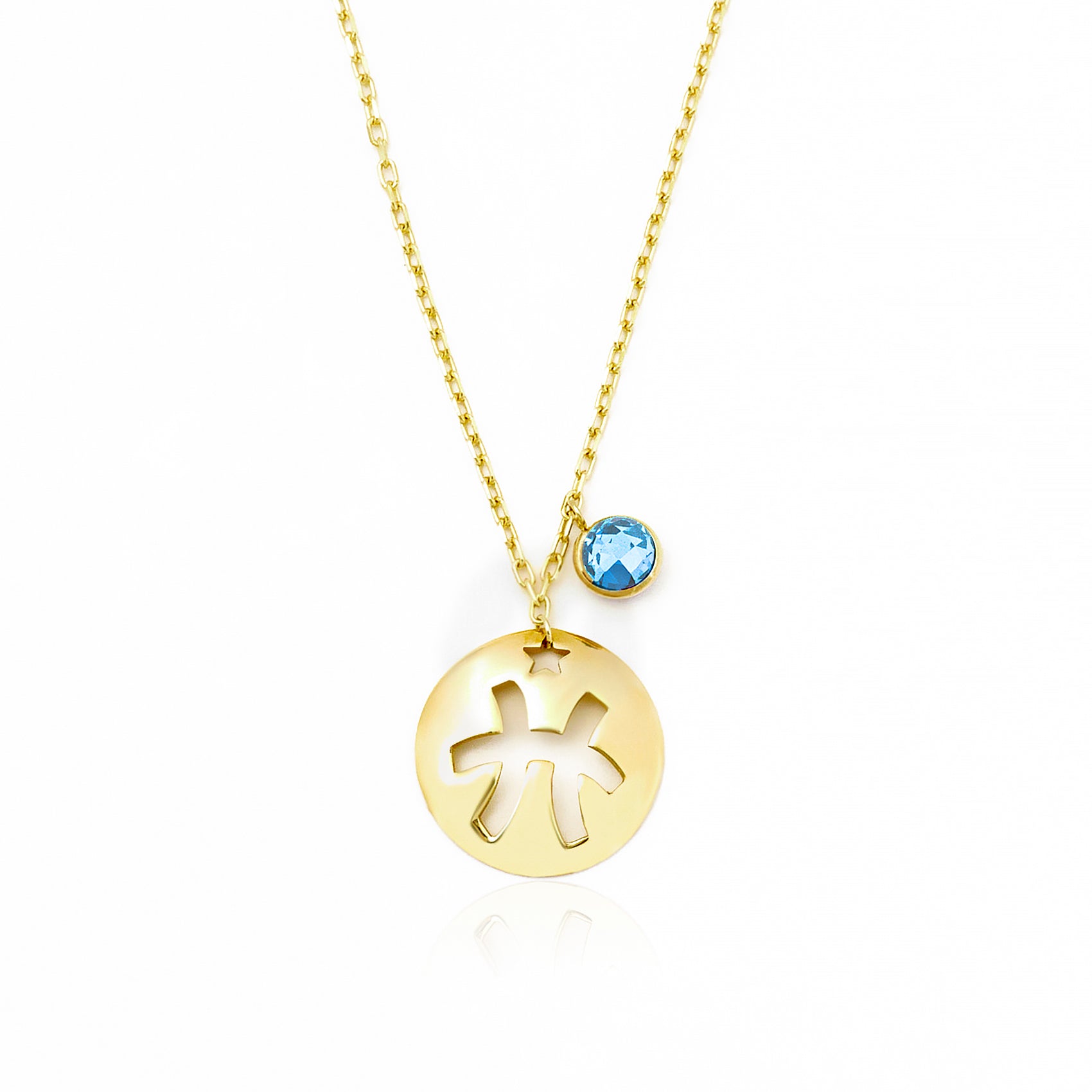 Pisces Disc Necklace With Birthstone