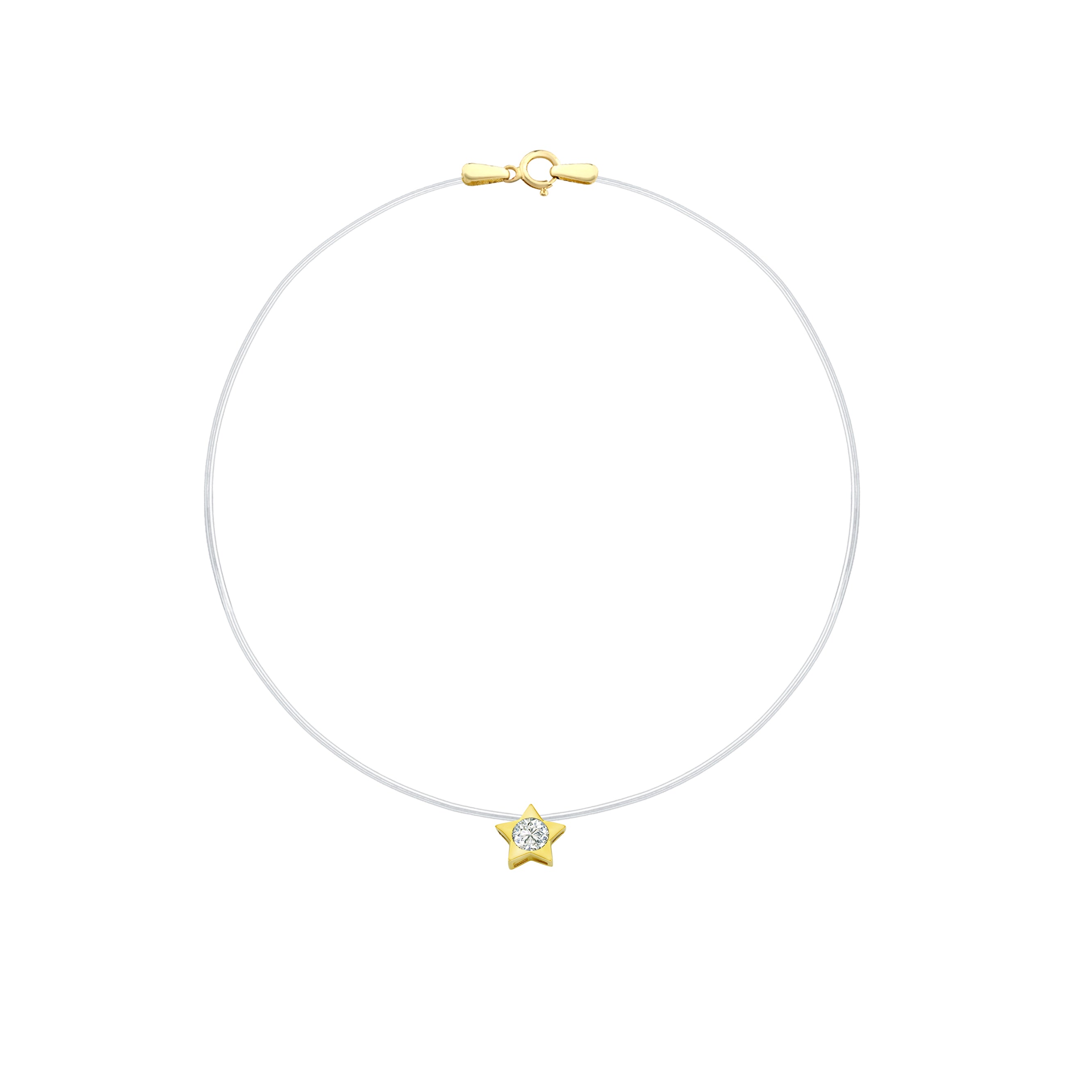 14K Gold Star Invisible Necklace with CZ Diamond Center