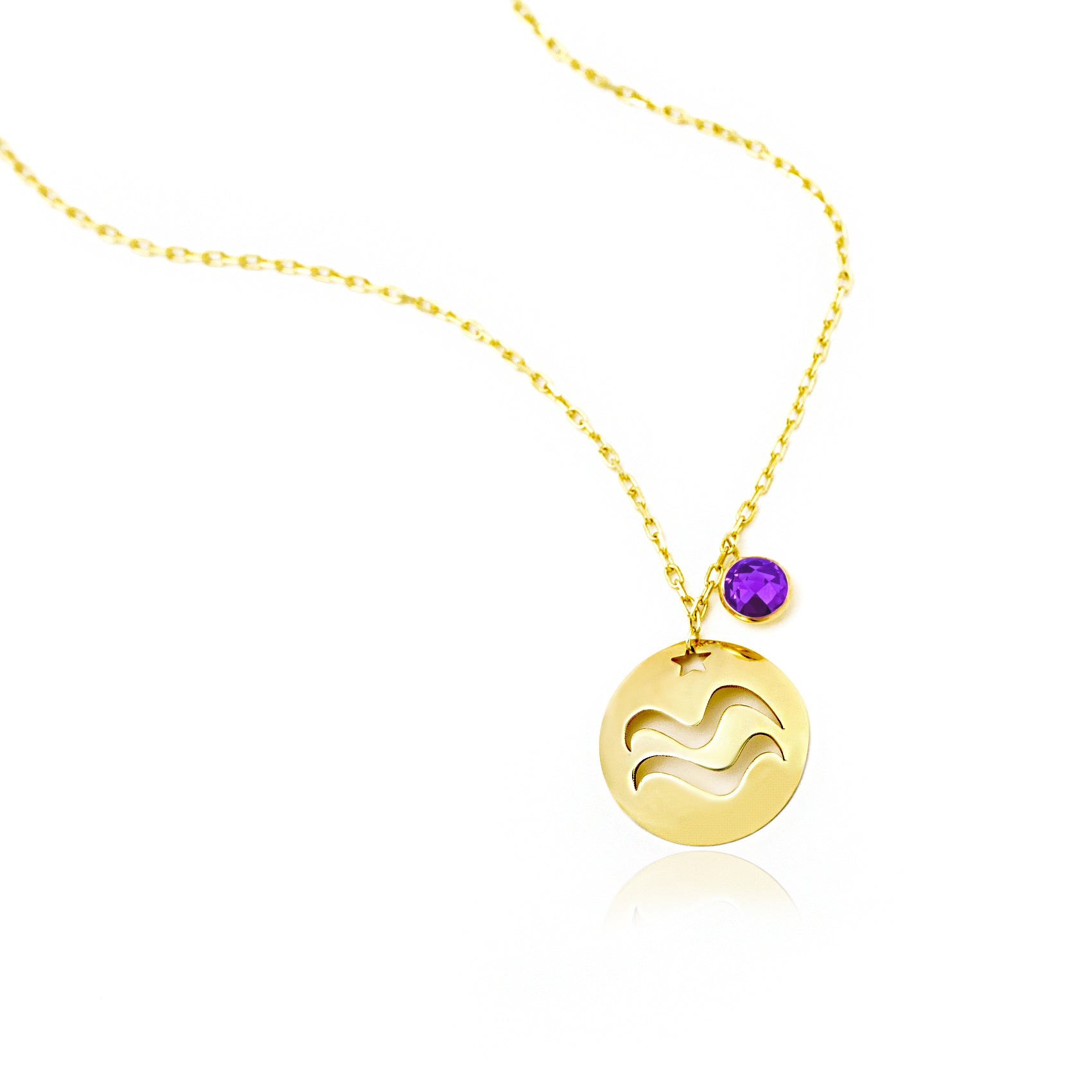 Aquarius Disc Necklace With Birthstone