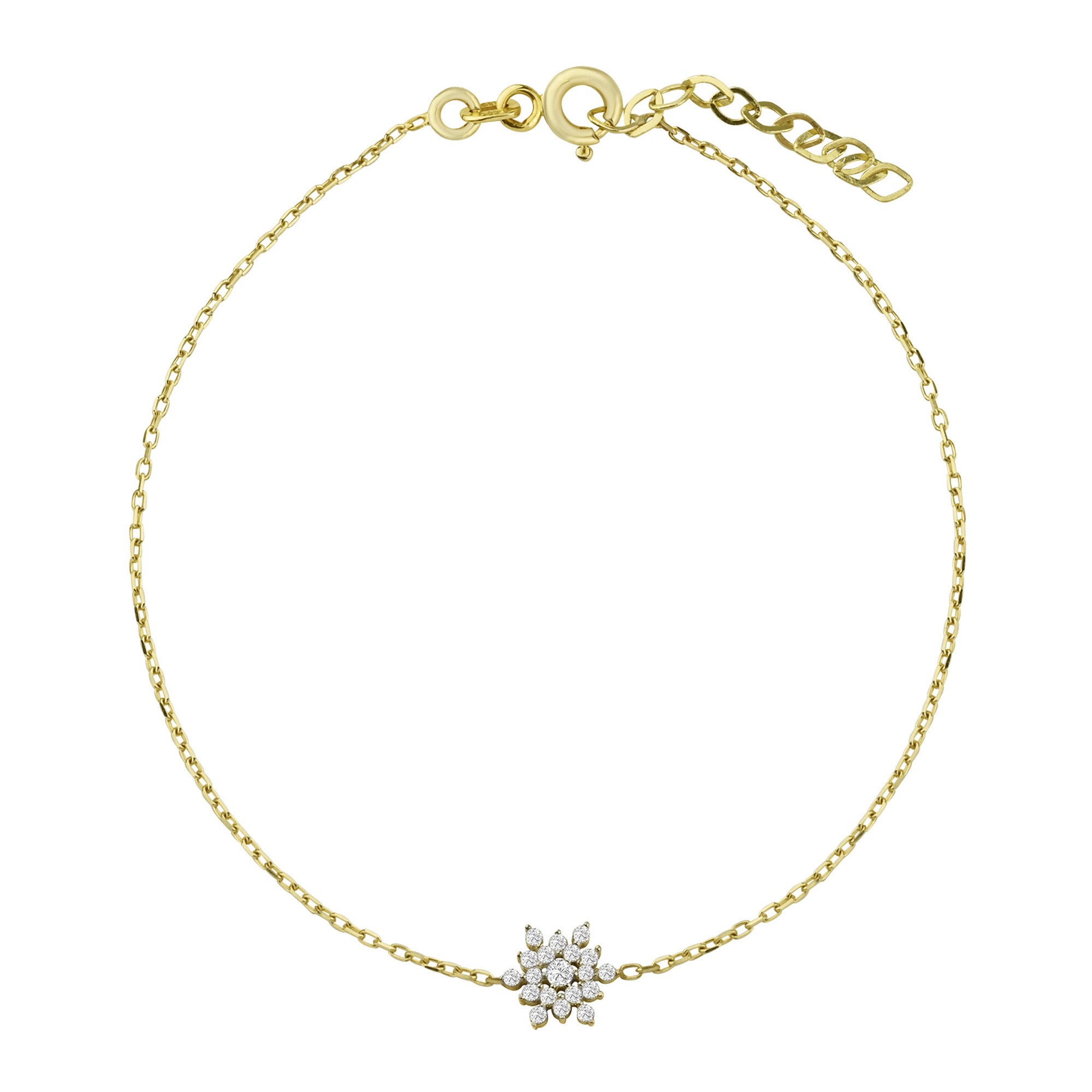 CZ Cluster Charm Bracelet in 14K Gold