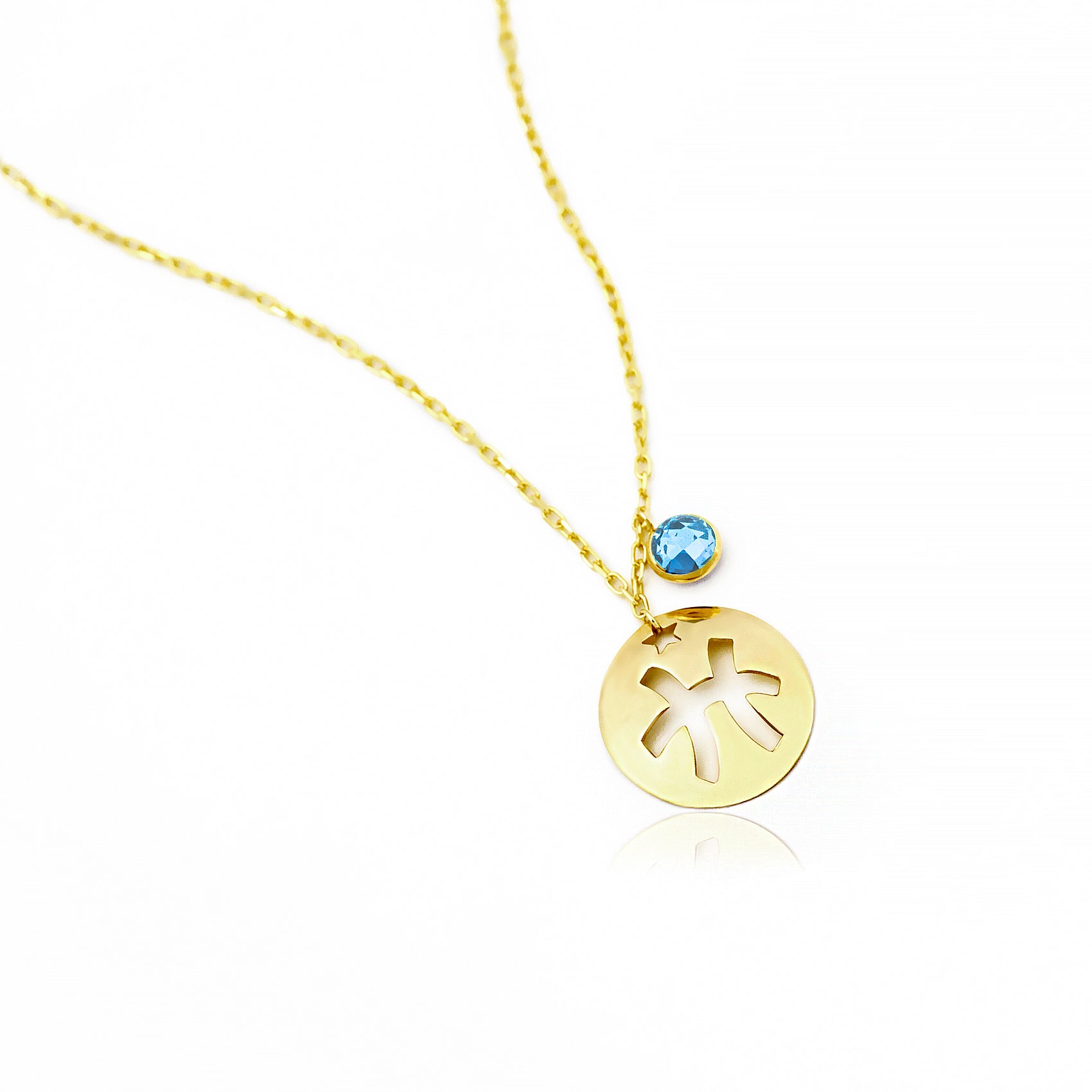 Pisces Disc Necklace With Birthstone