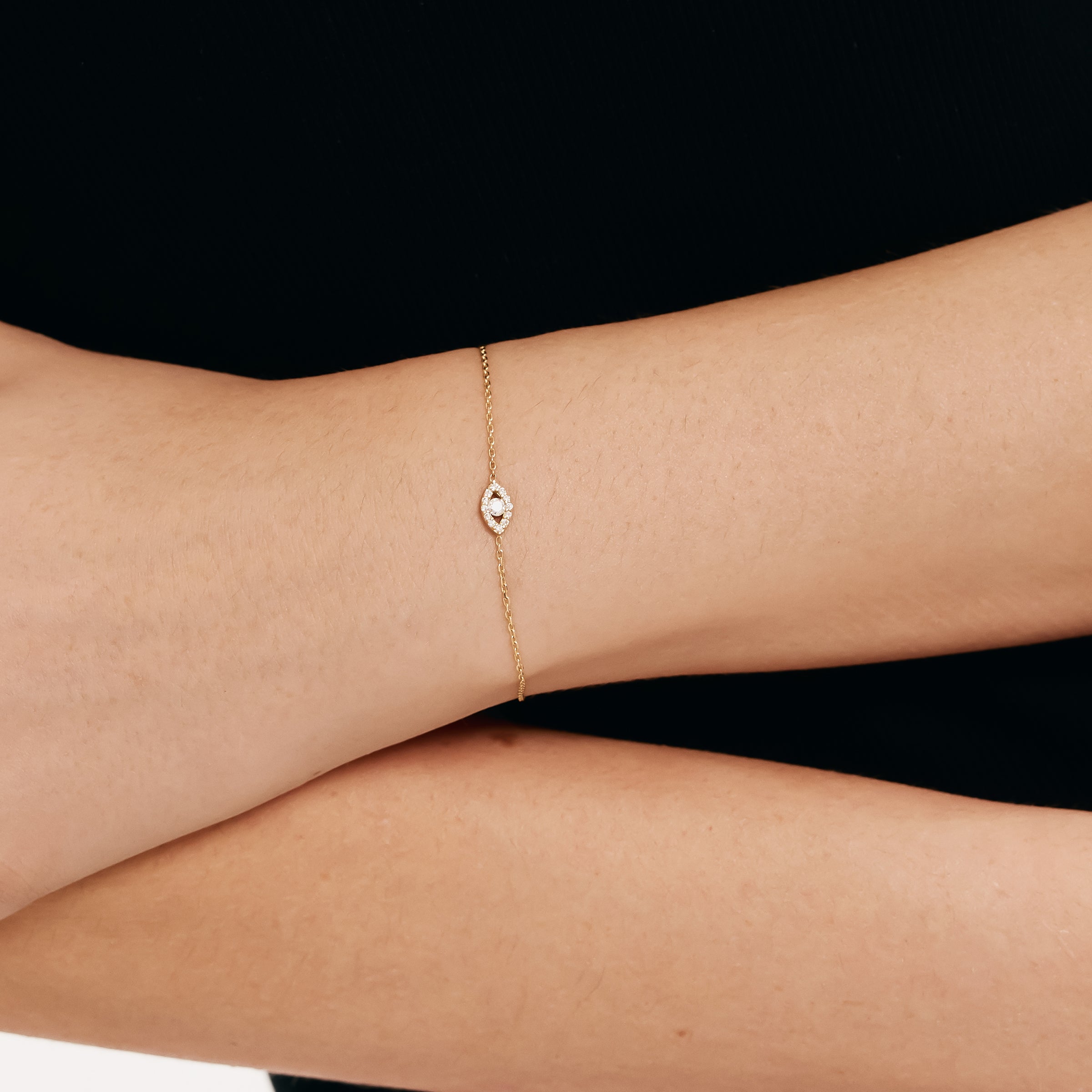 CZ Accent Eye Bracelet in 14K Gold