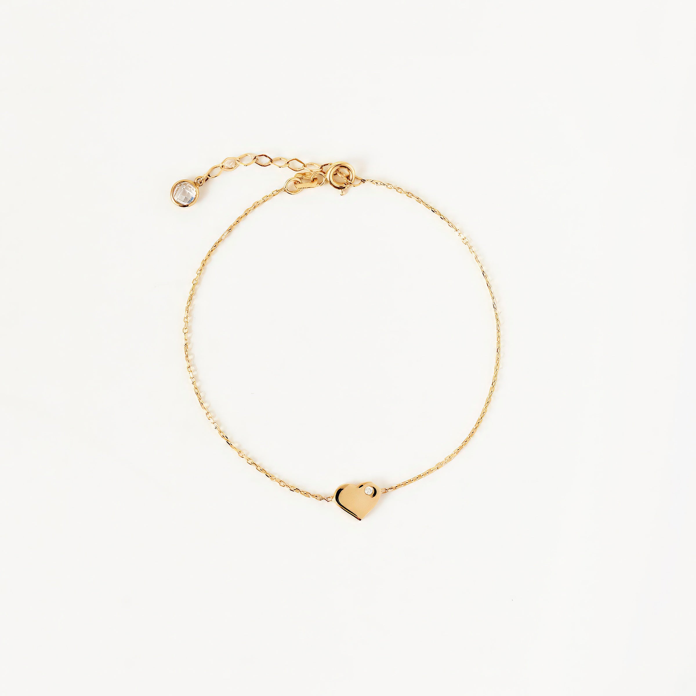 Minimalist CZ Heart Charm Bracelet in 14K Gold