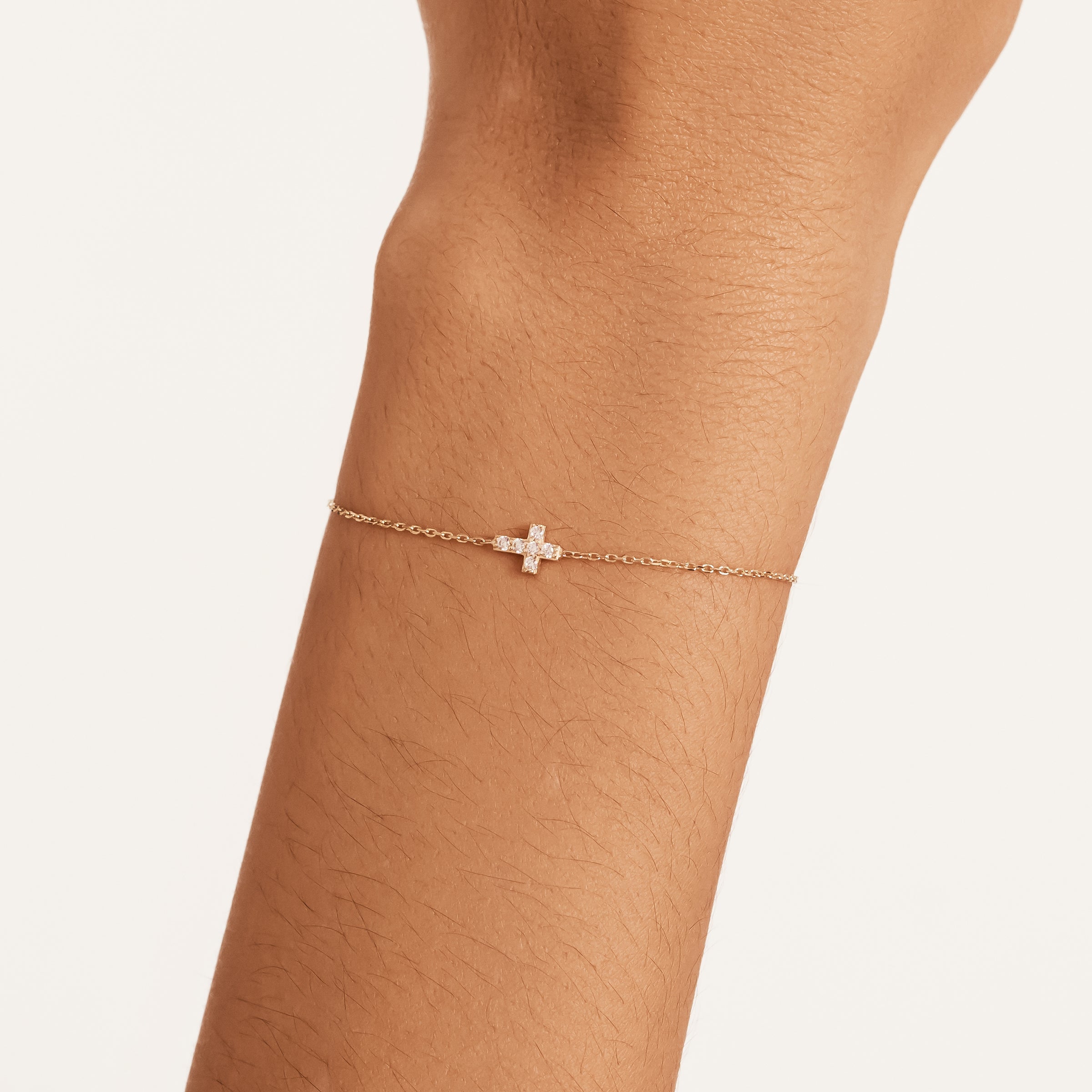 CZ Accent Cross Bracelet in 14K Gold