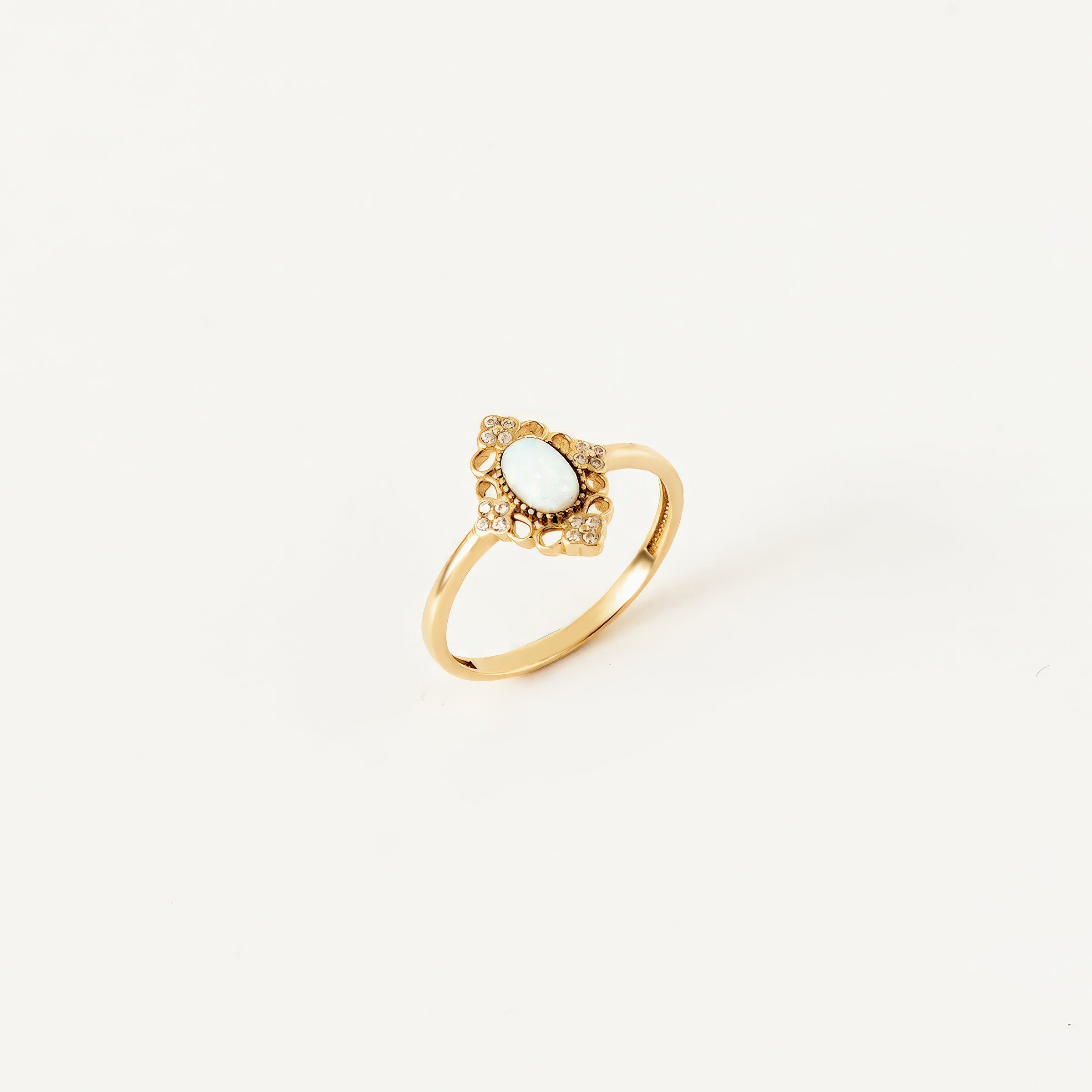 CZ Opal Halo Accent Ring in 14K Gold