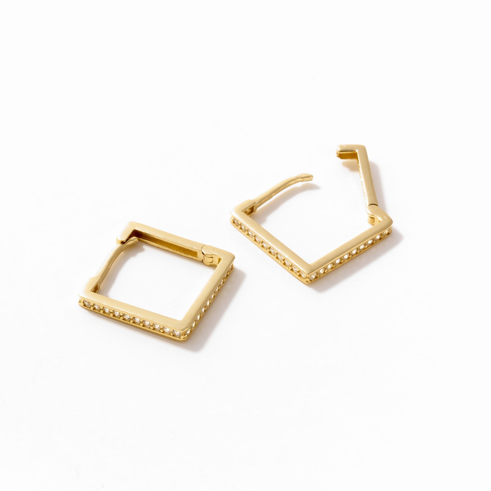 Square Hoops With Stone Midi Earring