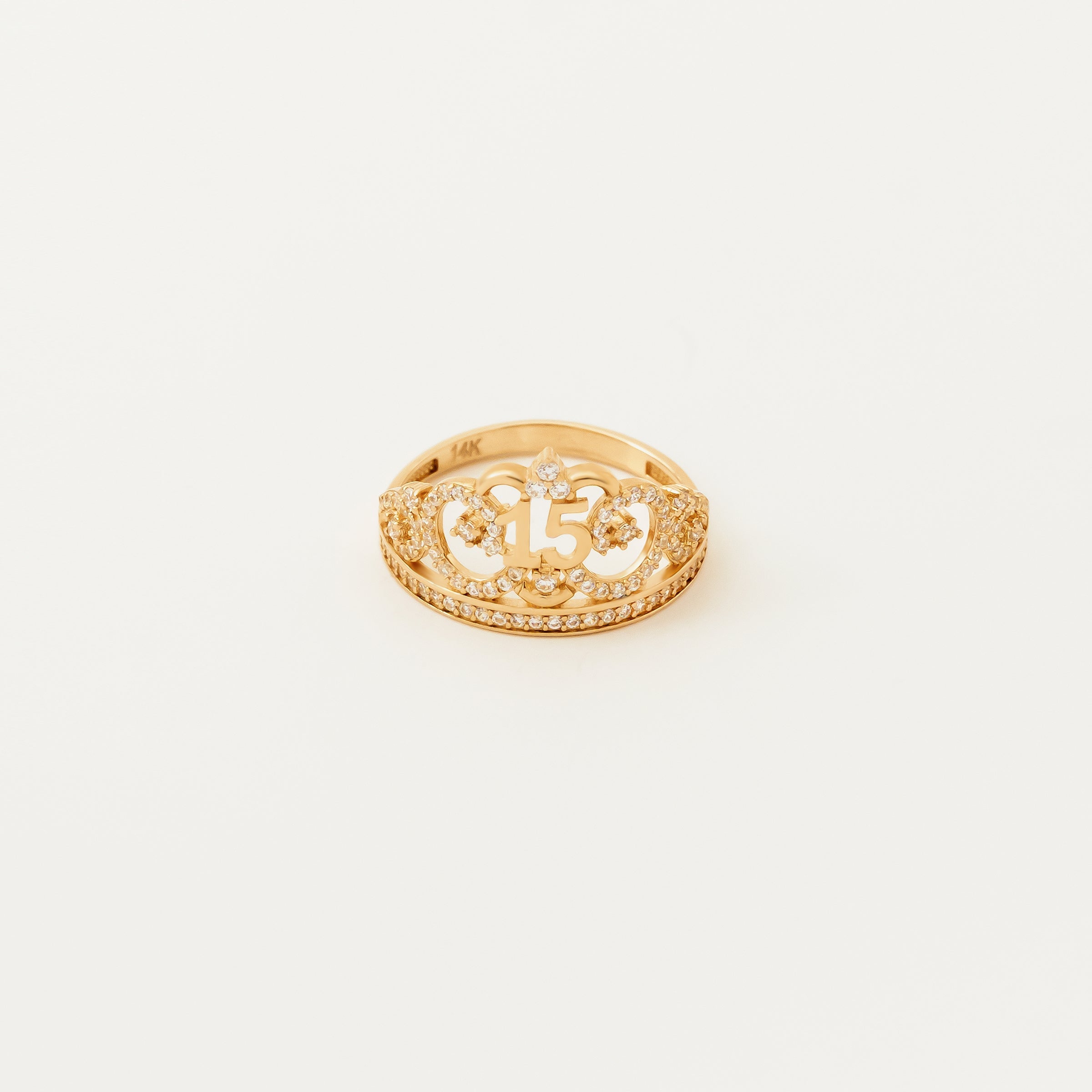 CZ Crown with Custom Number Ring in 14K Gold