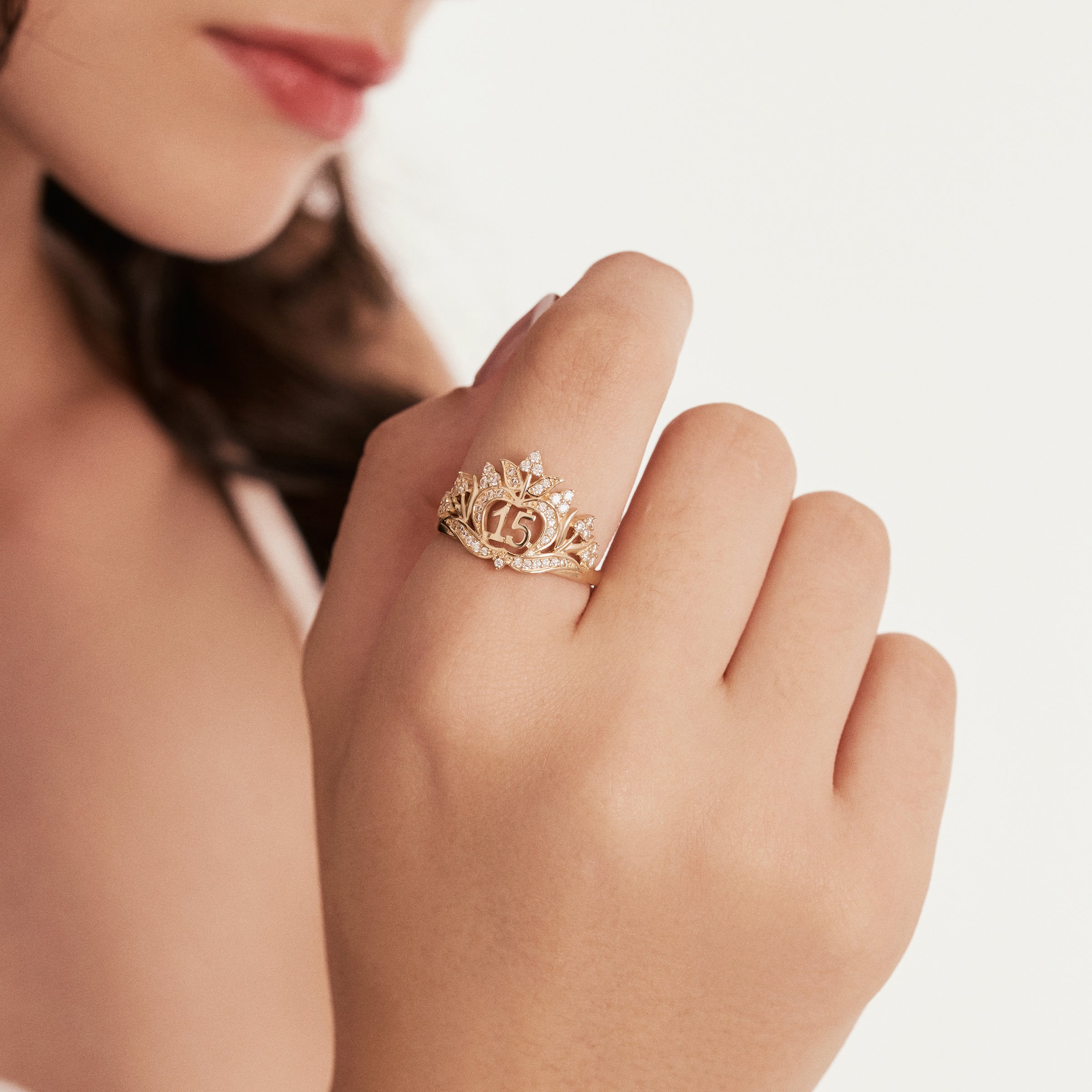 Crown-Inspired CZ Accented Ring in 14K Gold