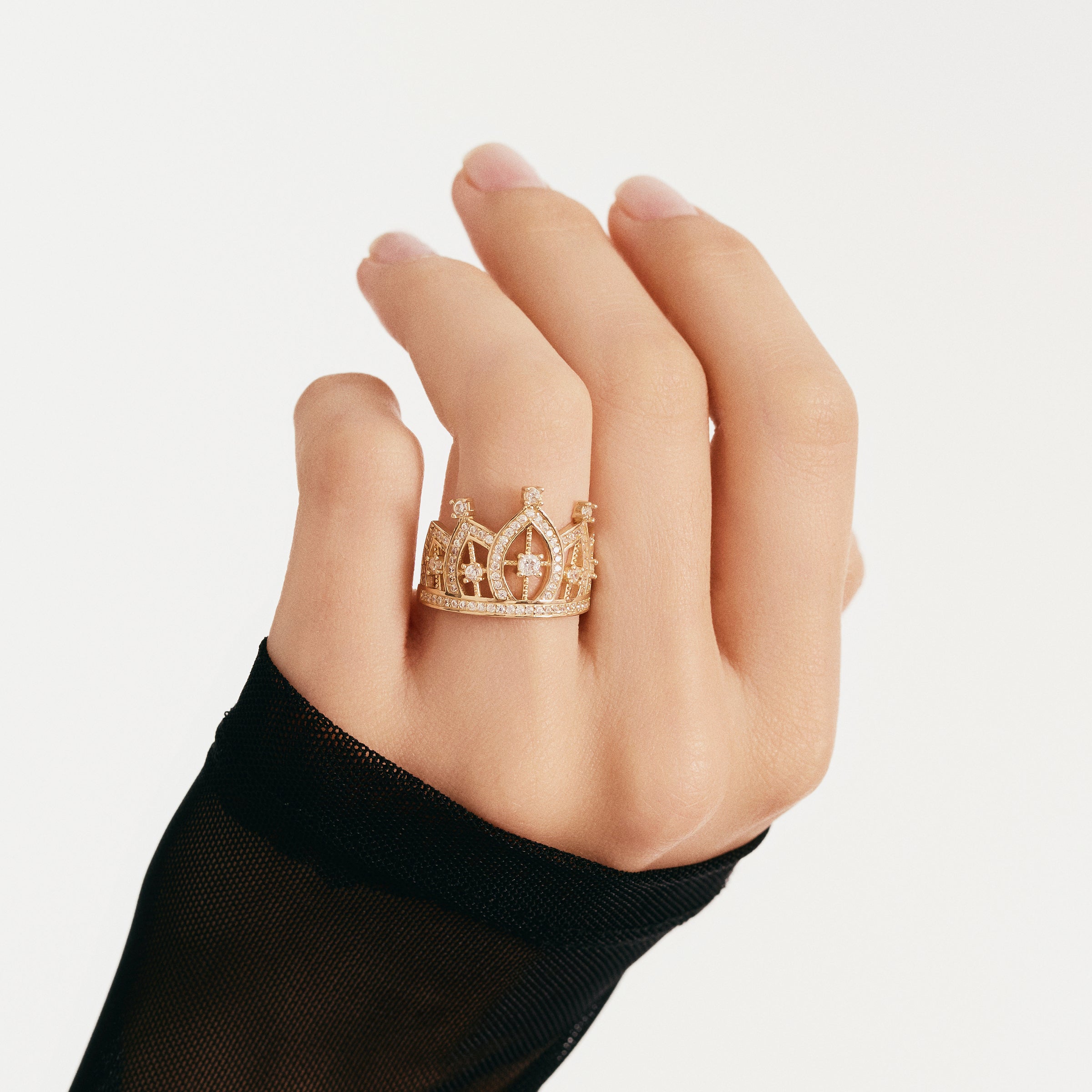 Crown-Inspired CZ-Studded Ring in 14K Gold