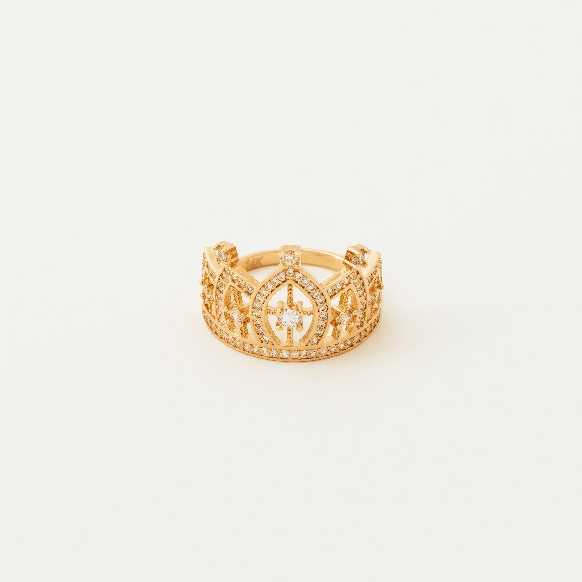 Crown-Inspired CZ-Studded Ring in 14K Gold