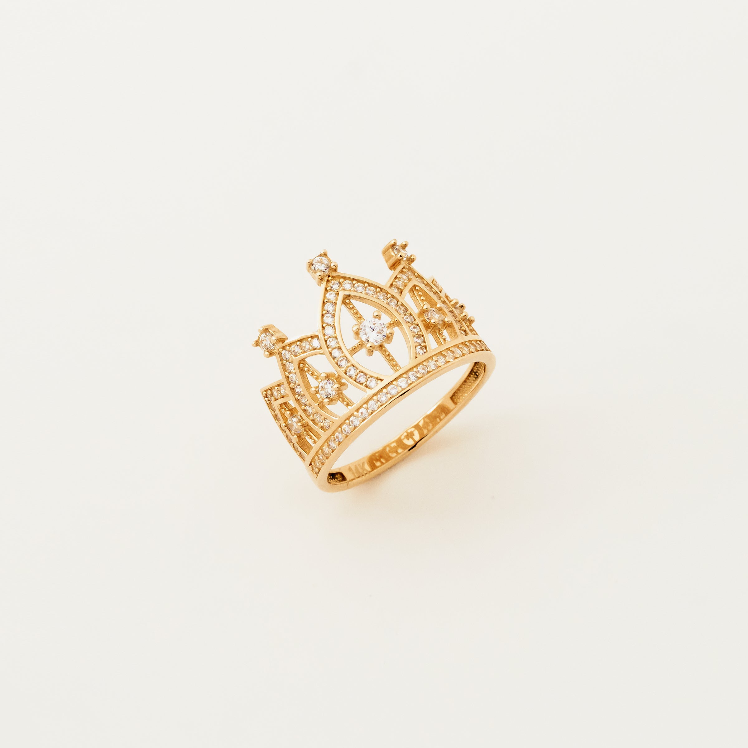 Crown-Inspired CZ-Studded Ring in 14K Gold