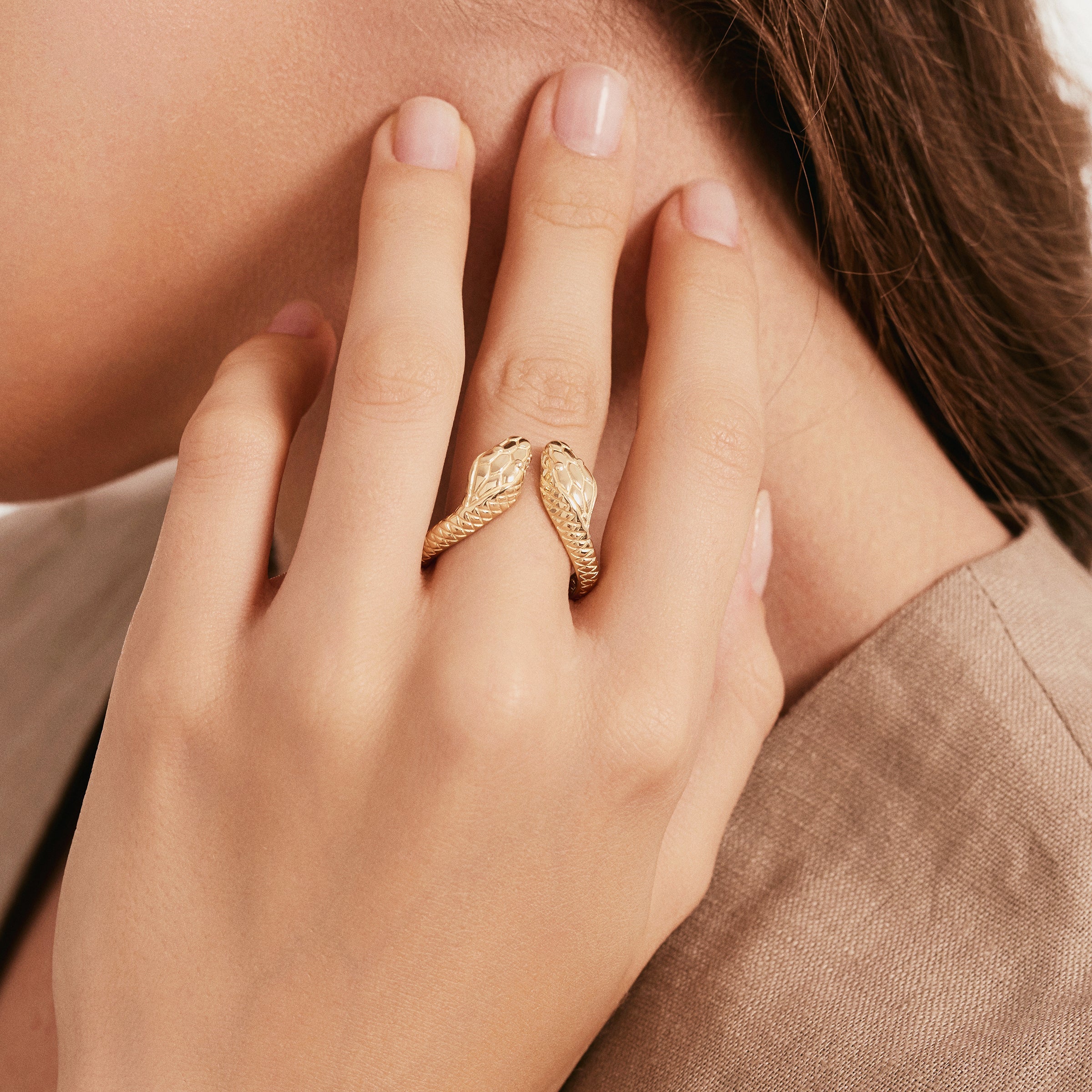 Snake Design Textured 14K Gold Ring