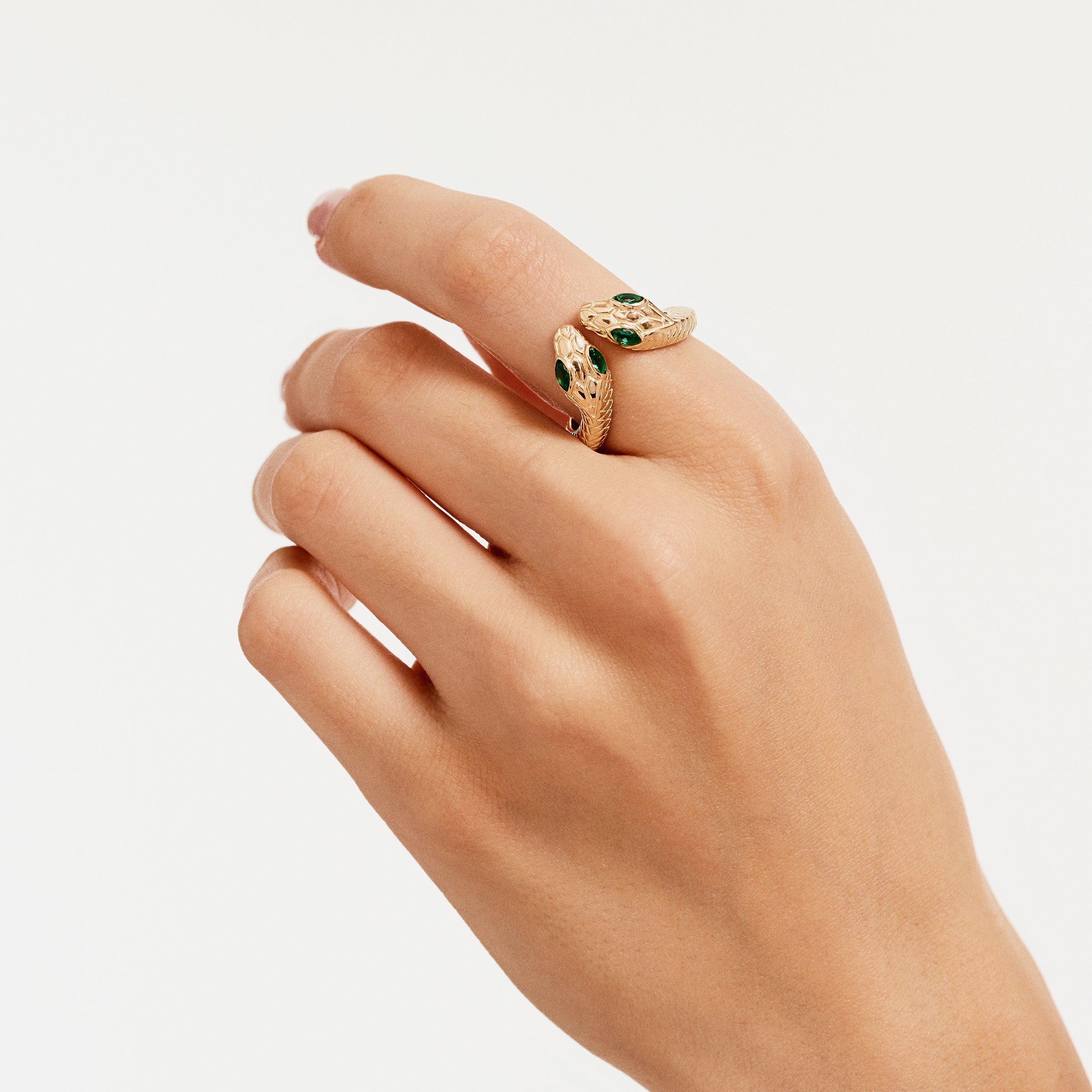 Emerald-Accent Snake Ring in 14K Gold