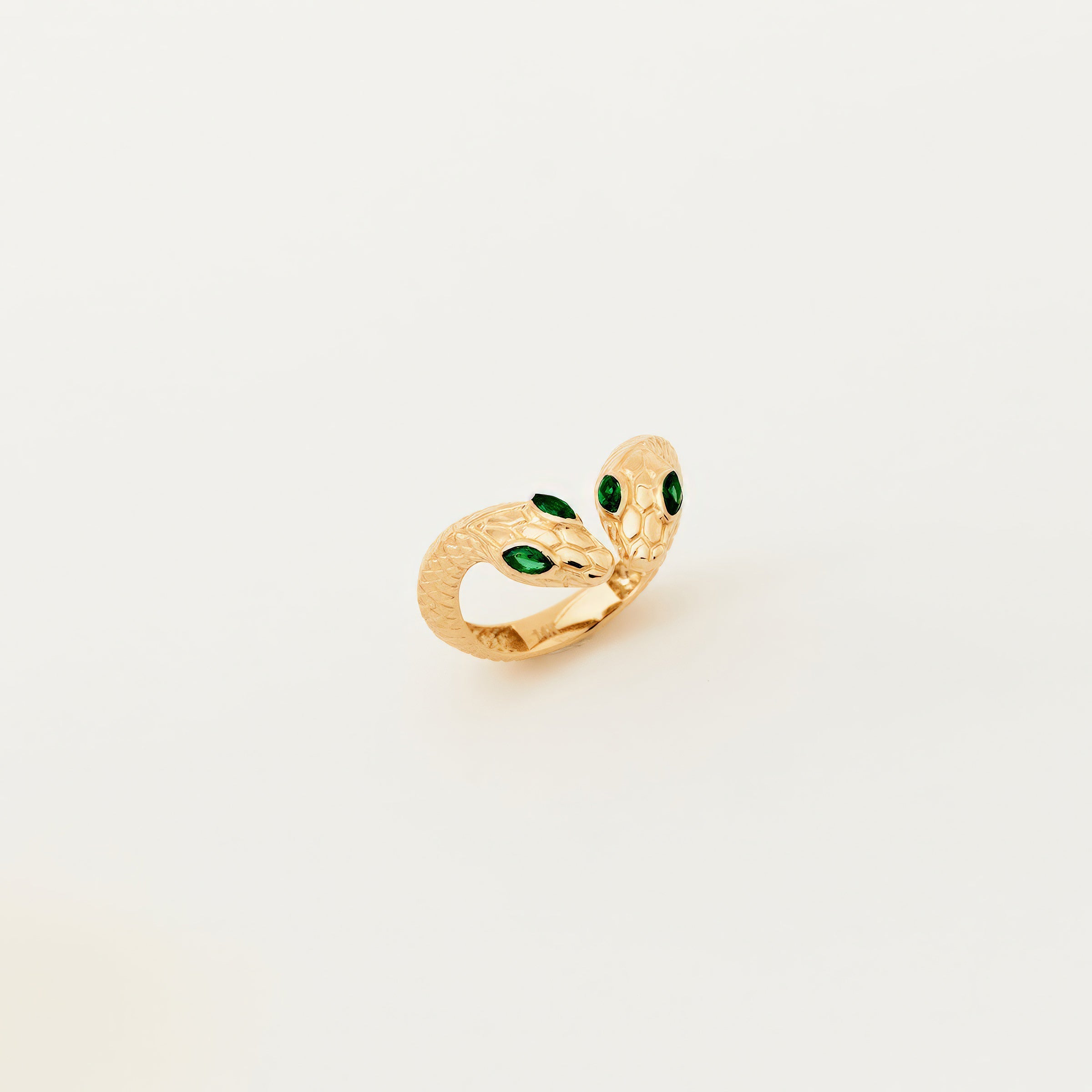 Emerald-Accent Snake Ring in 14K Gold