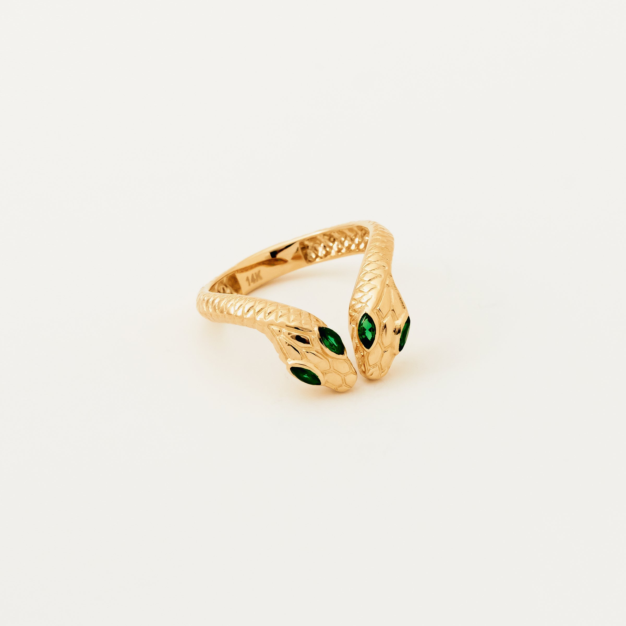 Emerald-Accent Snake Ring in 14K Gold