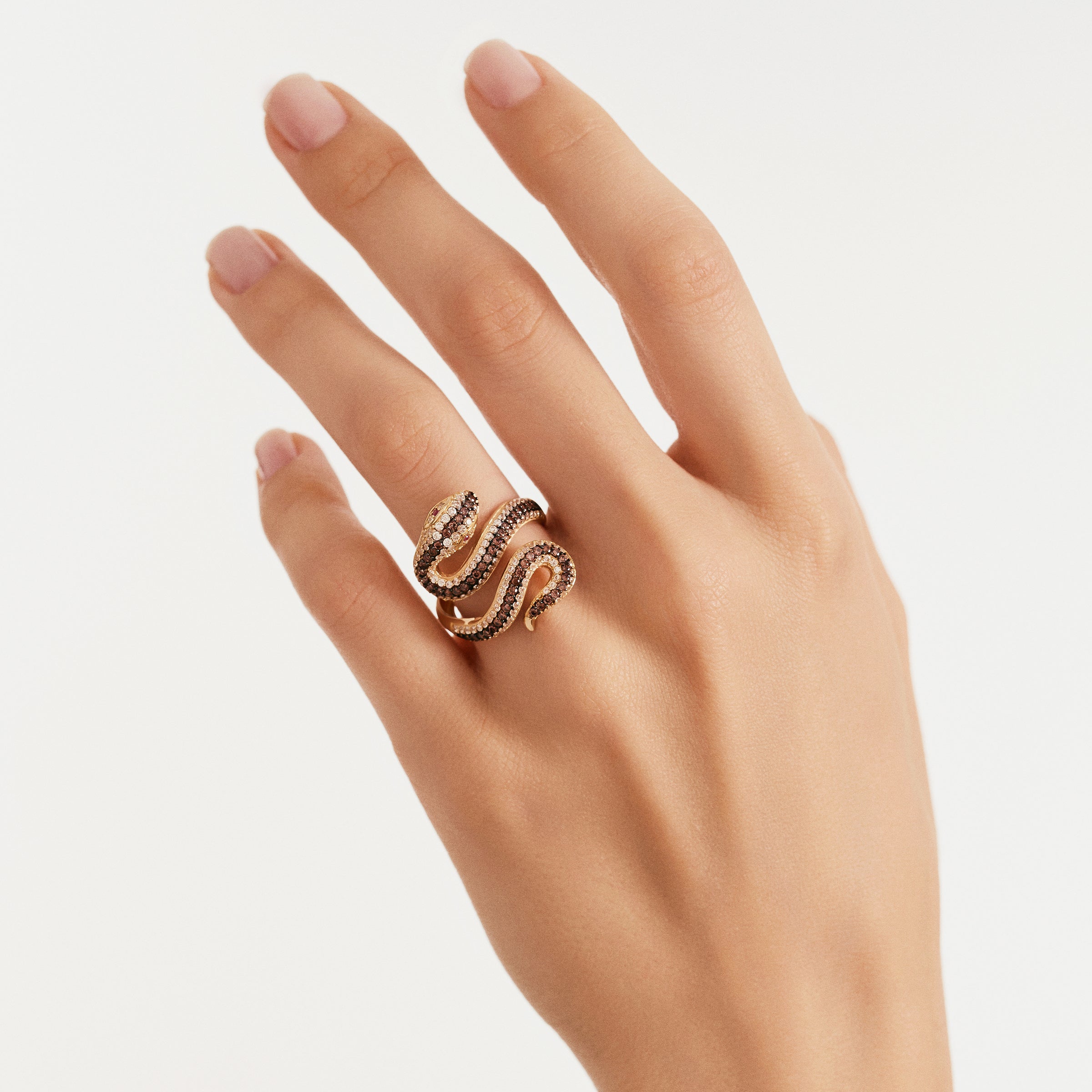 Serpentine Snake Pave CZ Ring in 14K Gold