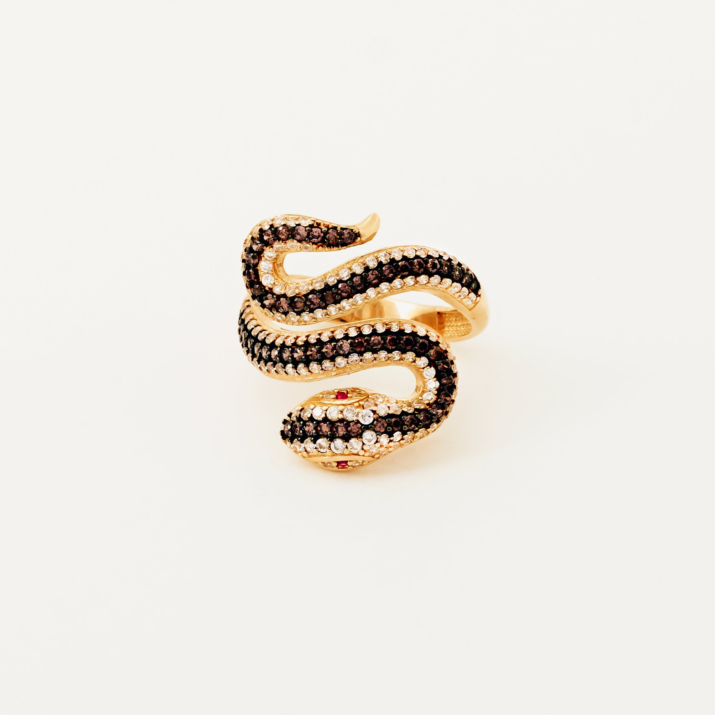 Serpentine Snake Pave CZ Ring in 14K Gold