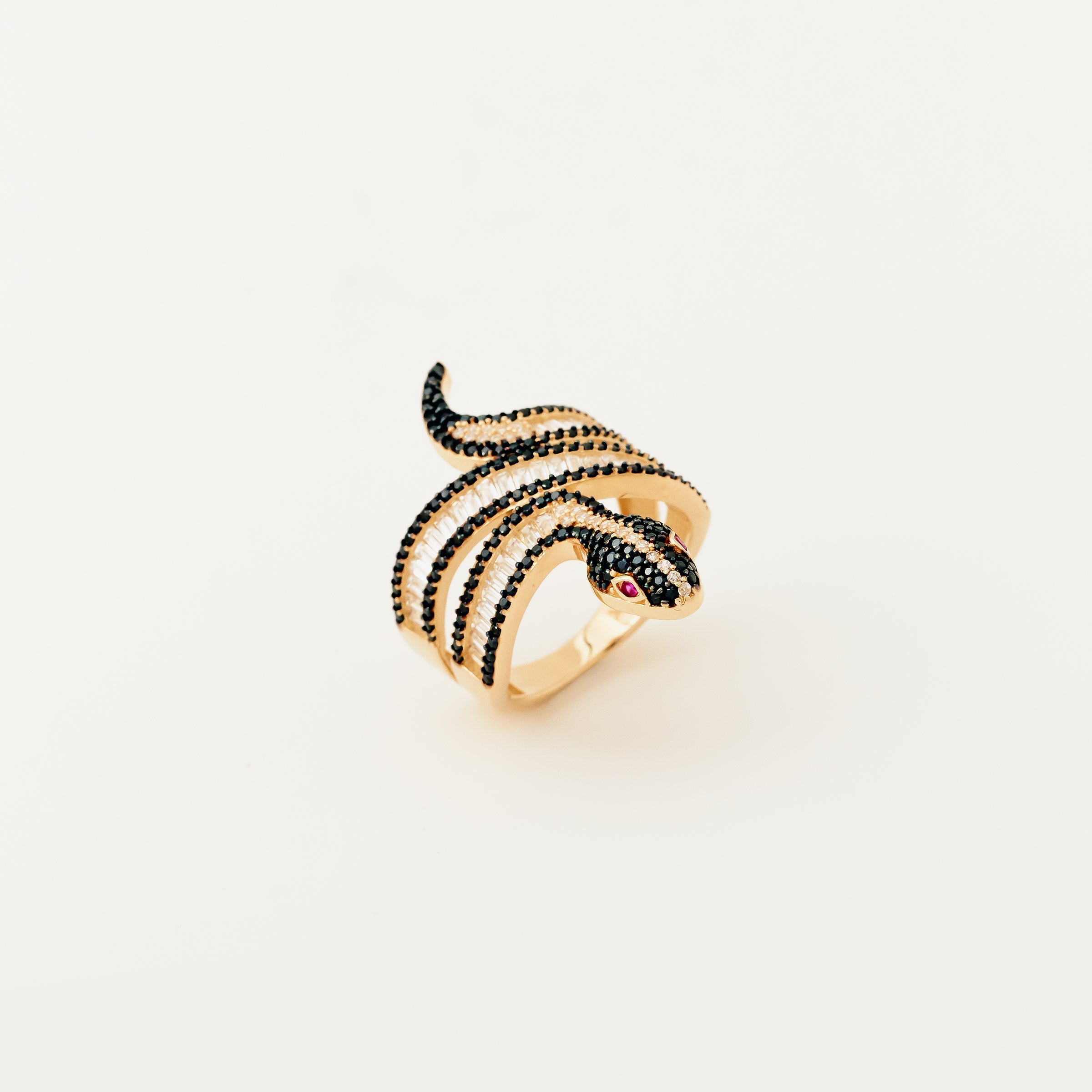 Serpentine Pave-Set CZ Snake Ring in 14K Gold