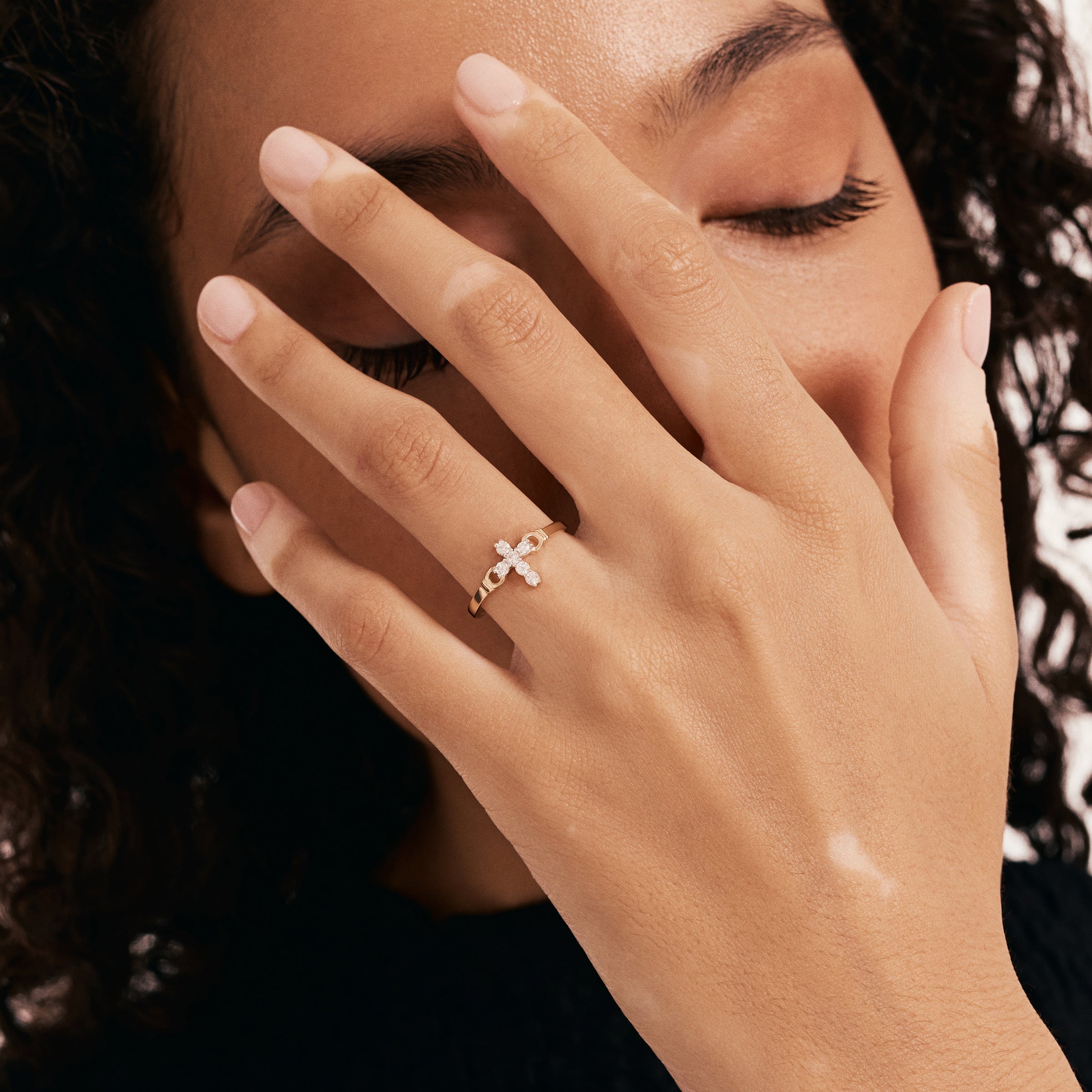 Cross CZ Accent Ring in 14K Gold