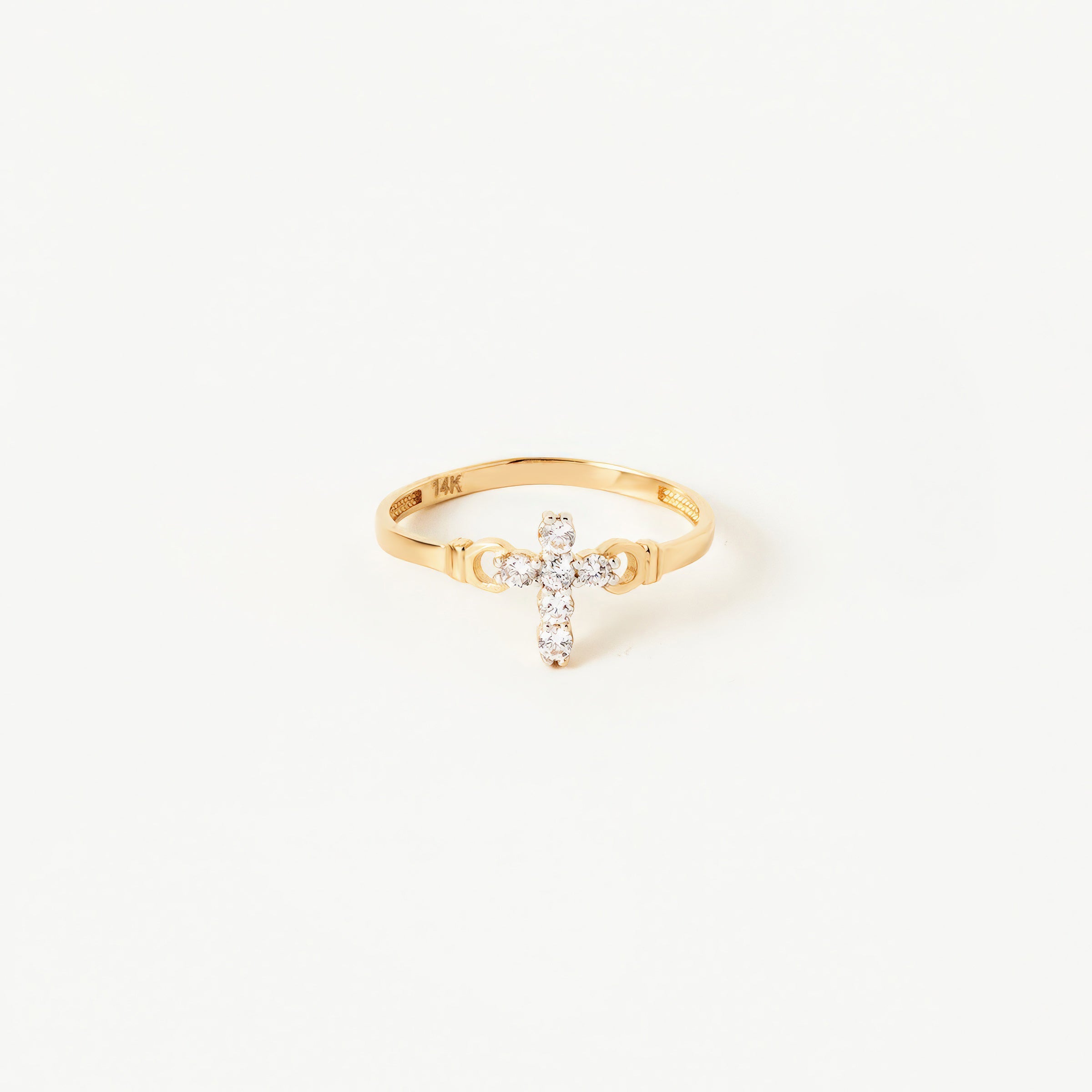 Cross CZ Accent Ring in 14K Gold