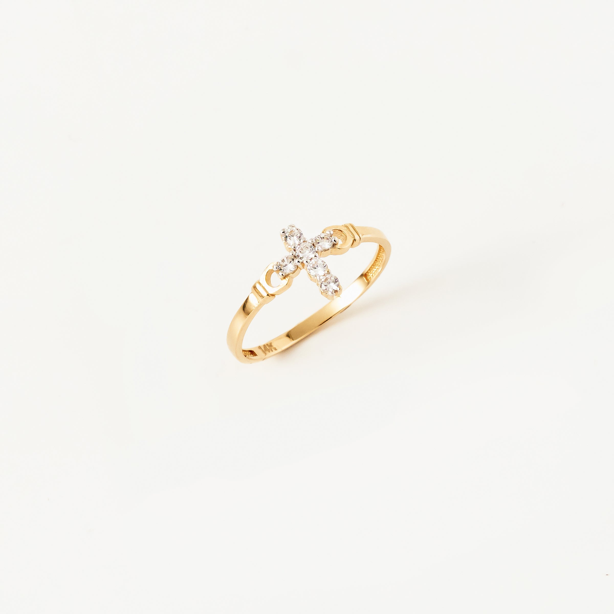 Cross CZ Accent Ring in 14K Gold