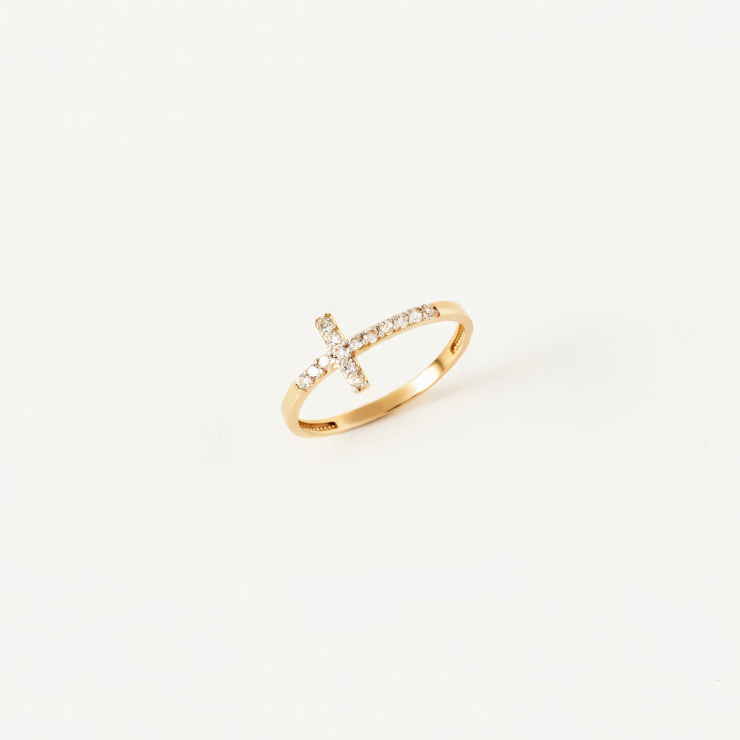 CZ Accent Cross Ring in 14K Gold