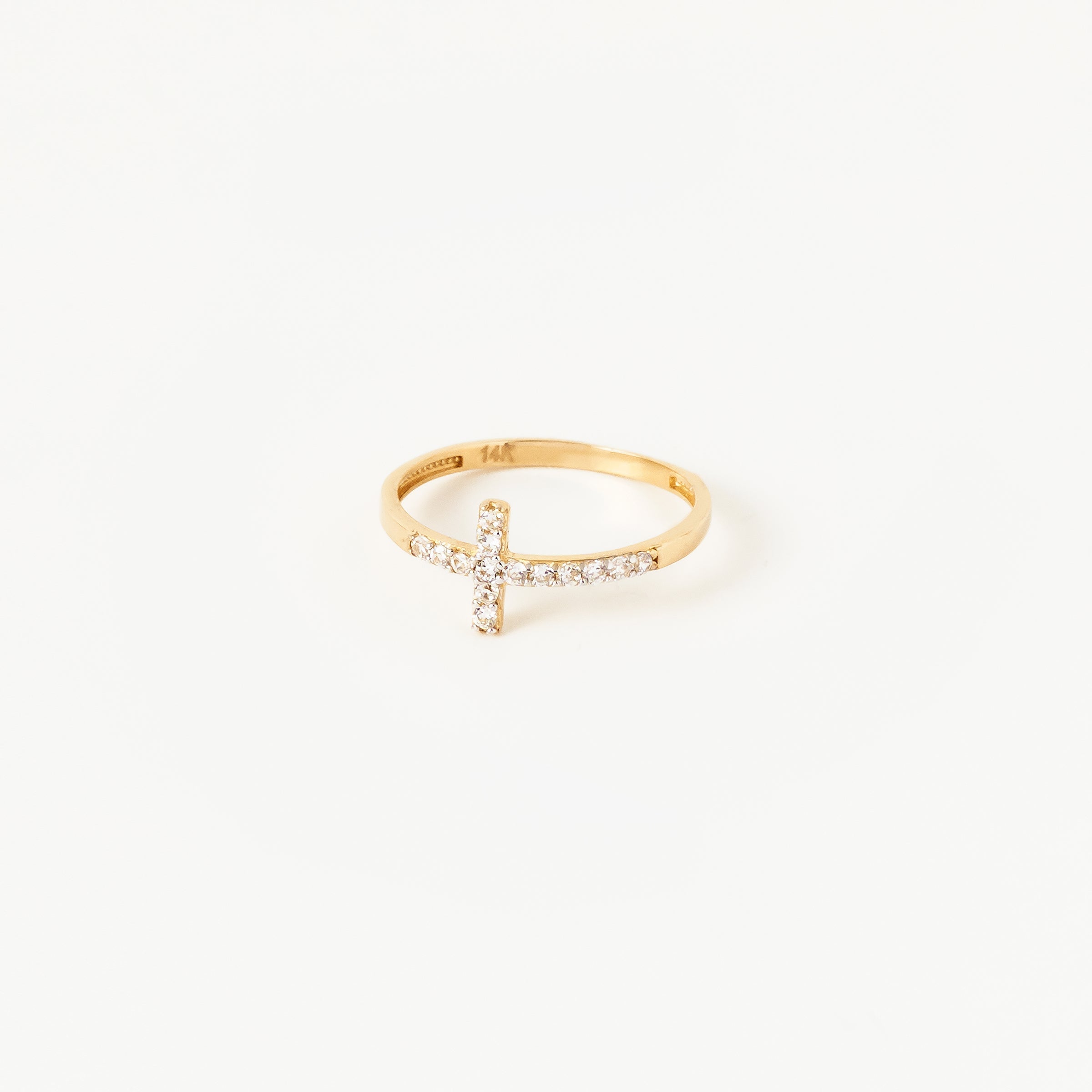 CZ Accent Cross Ring in 14K Gold