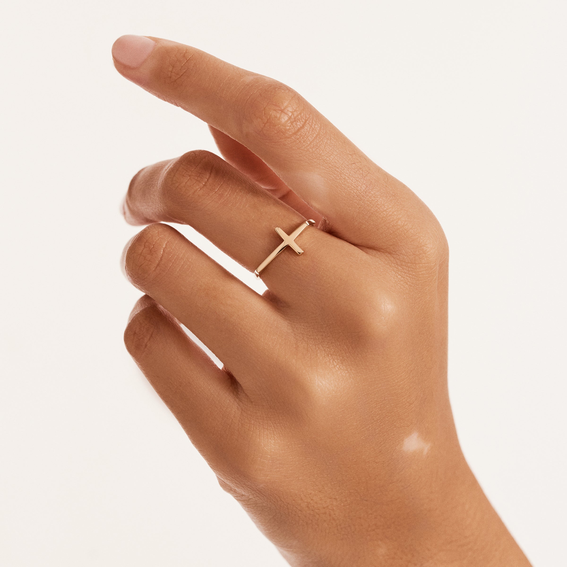 Minimalist Cross Band Ring in 14K Gold