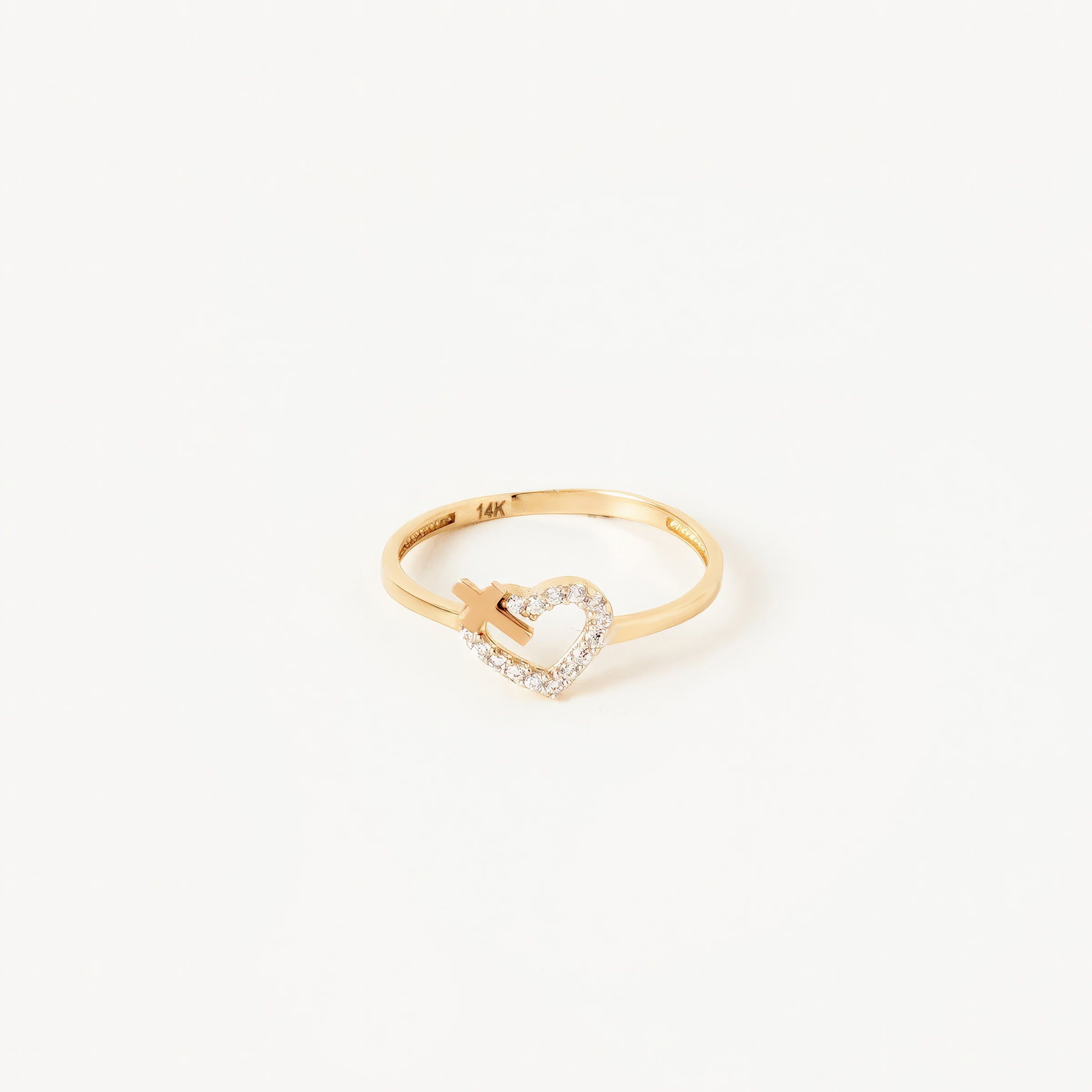 CZ Heart Cross Ring in 14K Gold