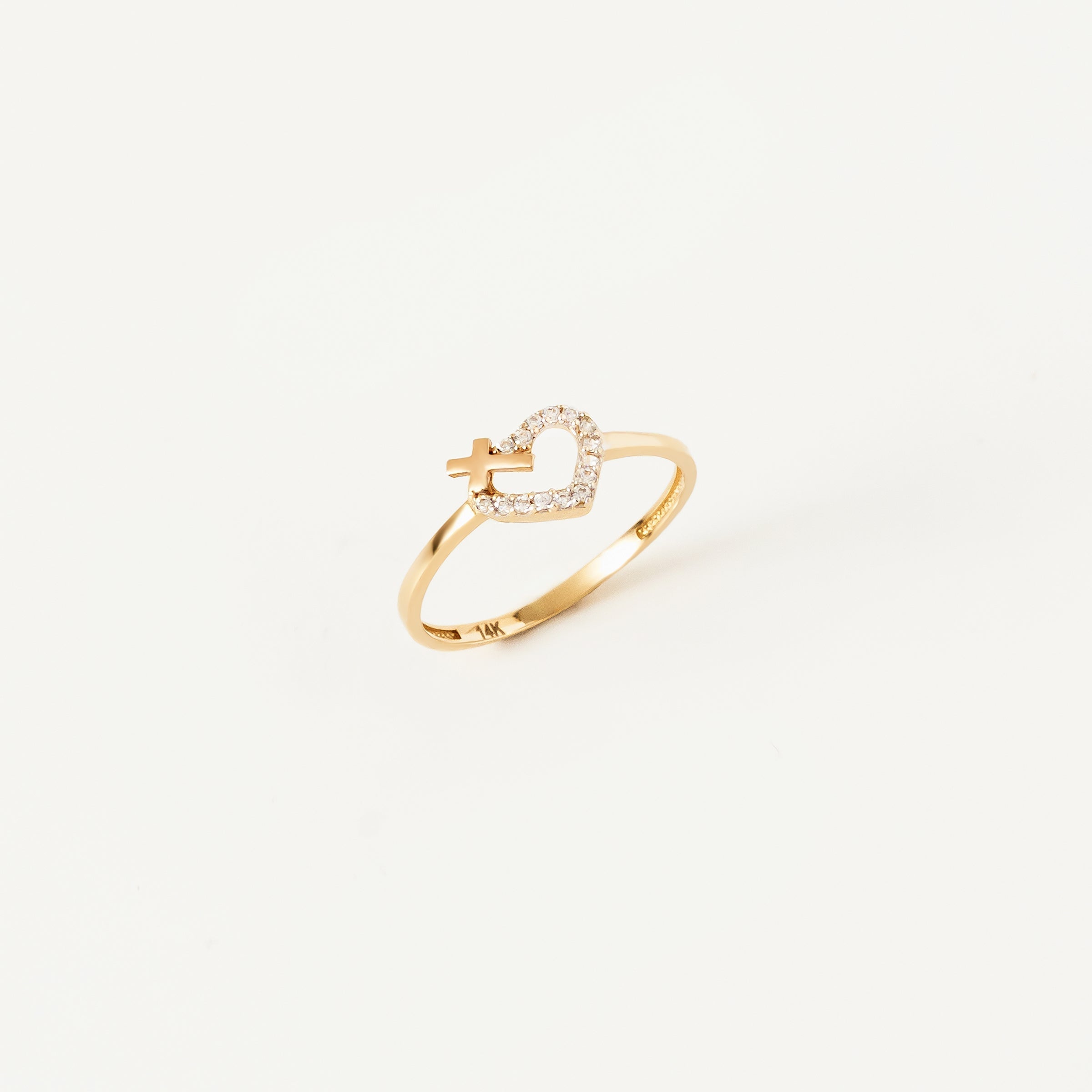 CZ Heart Cross Ring in 14K Gold