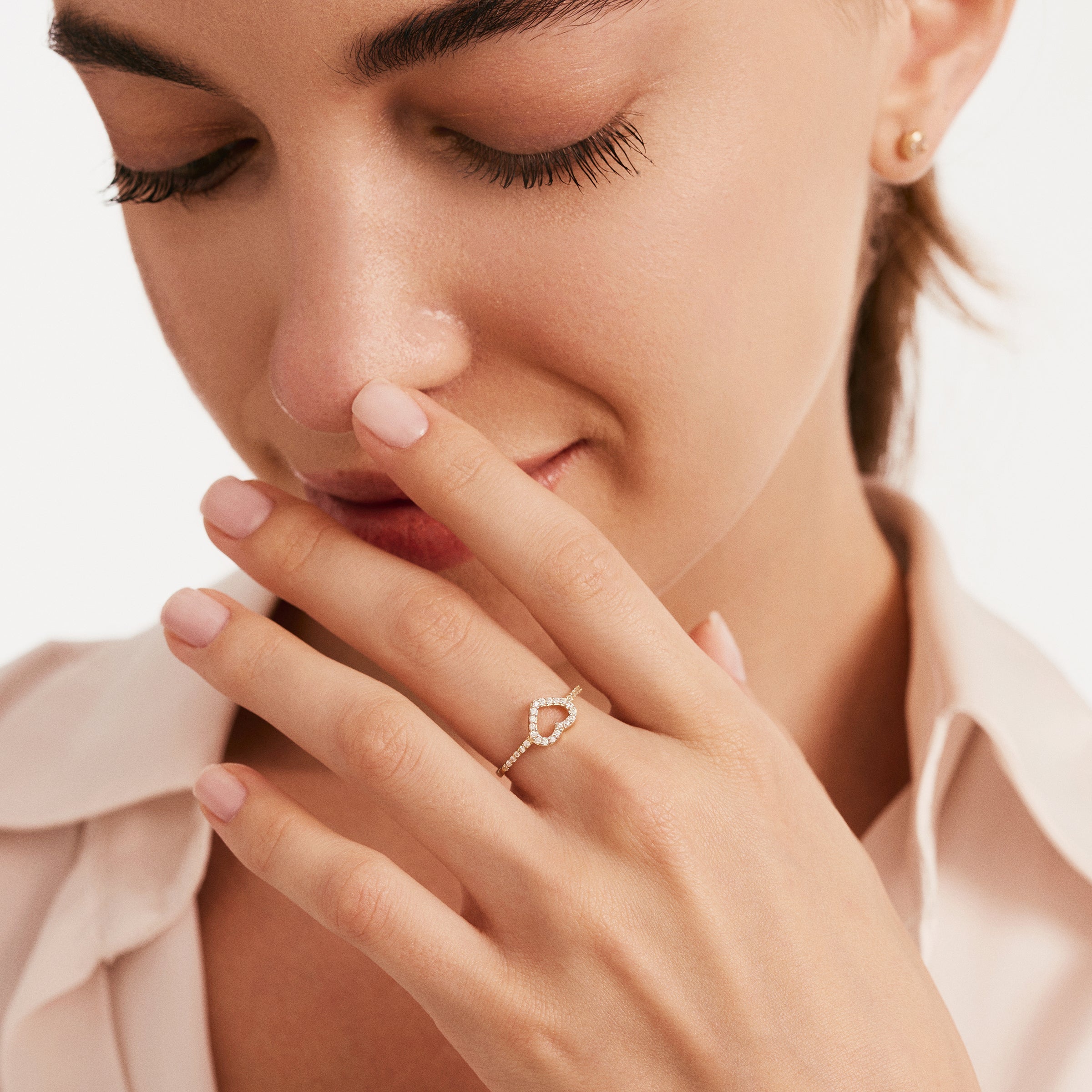 Heart-Shaped Pave CZs 14K Gold Ring