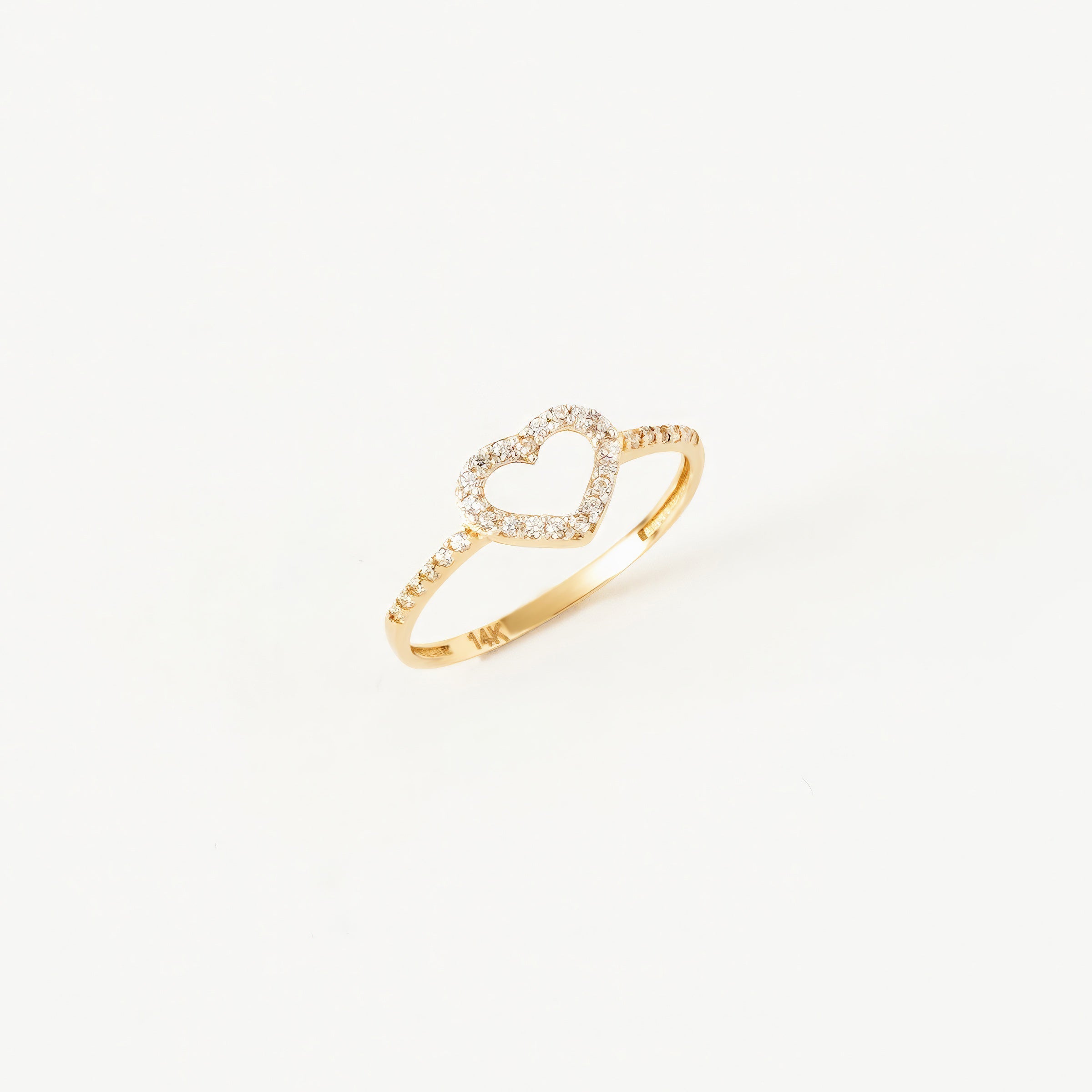 Heart-Shaped Pave CZs 14K Gold Ring