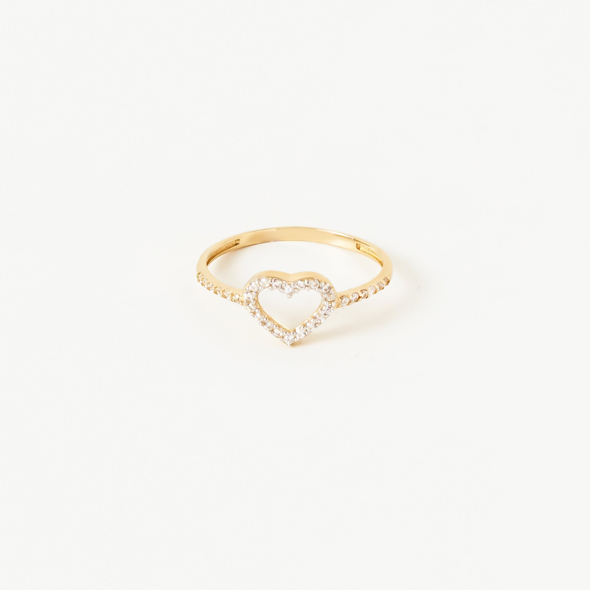 Heart-Shaped Pave CZs 14K Gold Ring