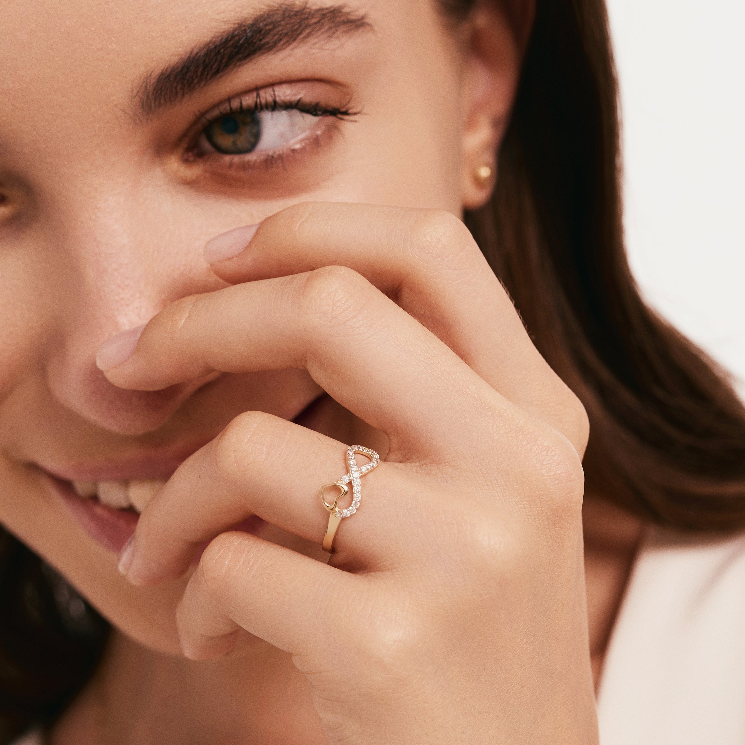 CZ-Encrusted Infinity 14K Gold Heart Ring