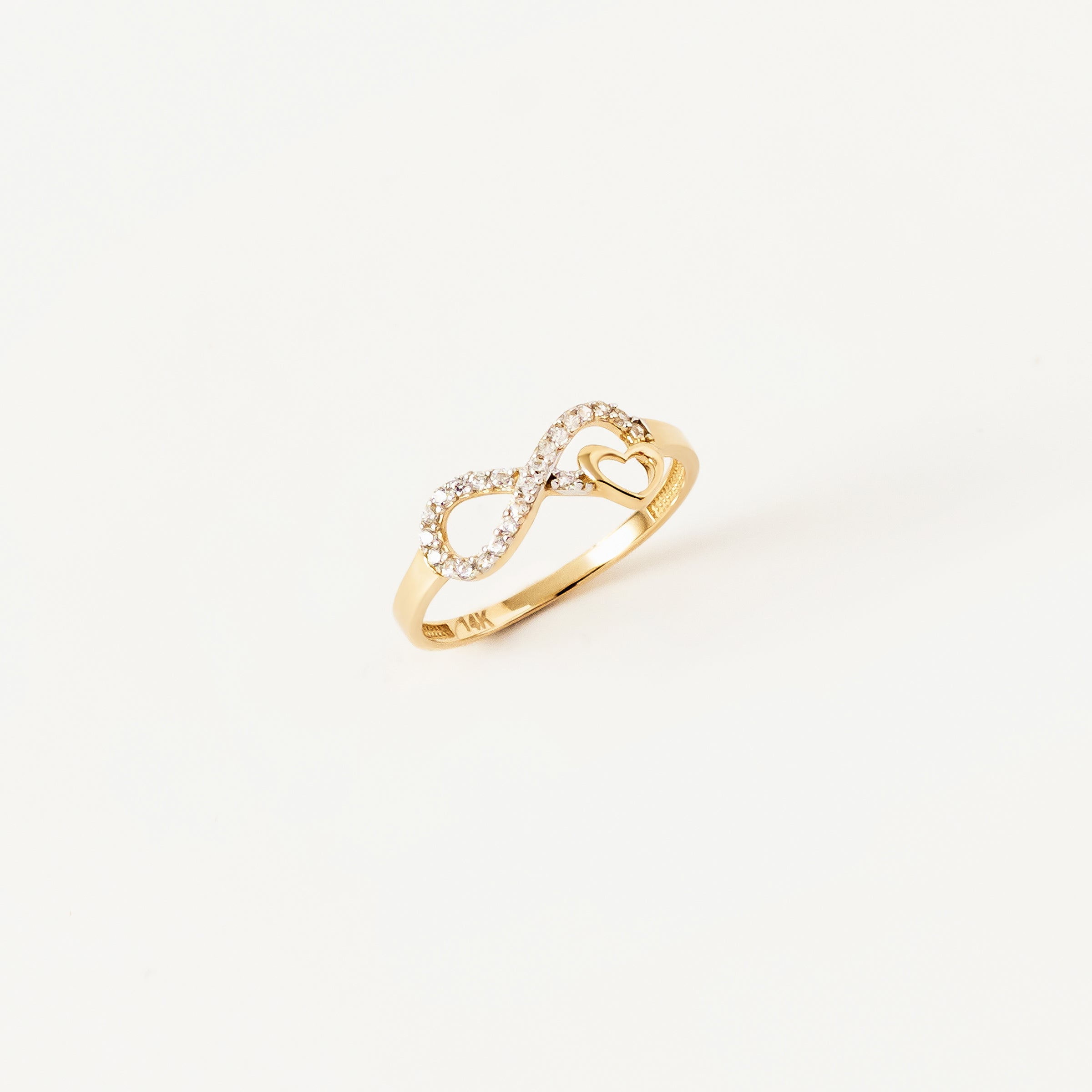 CZ-Encrusted Infinity 14K Gold Heart Ring