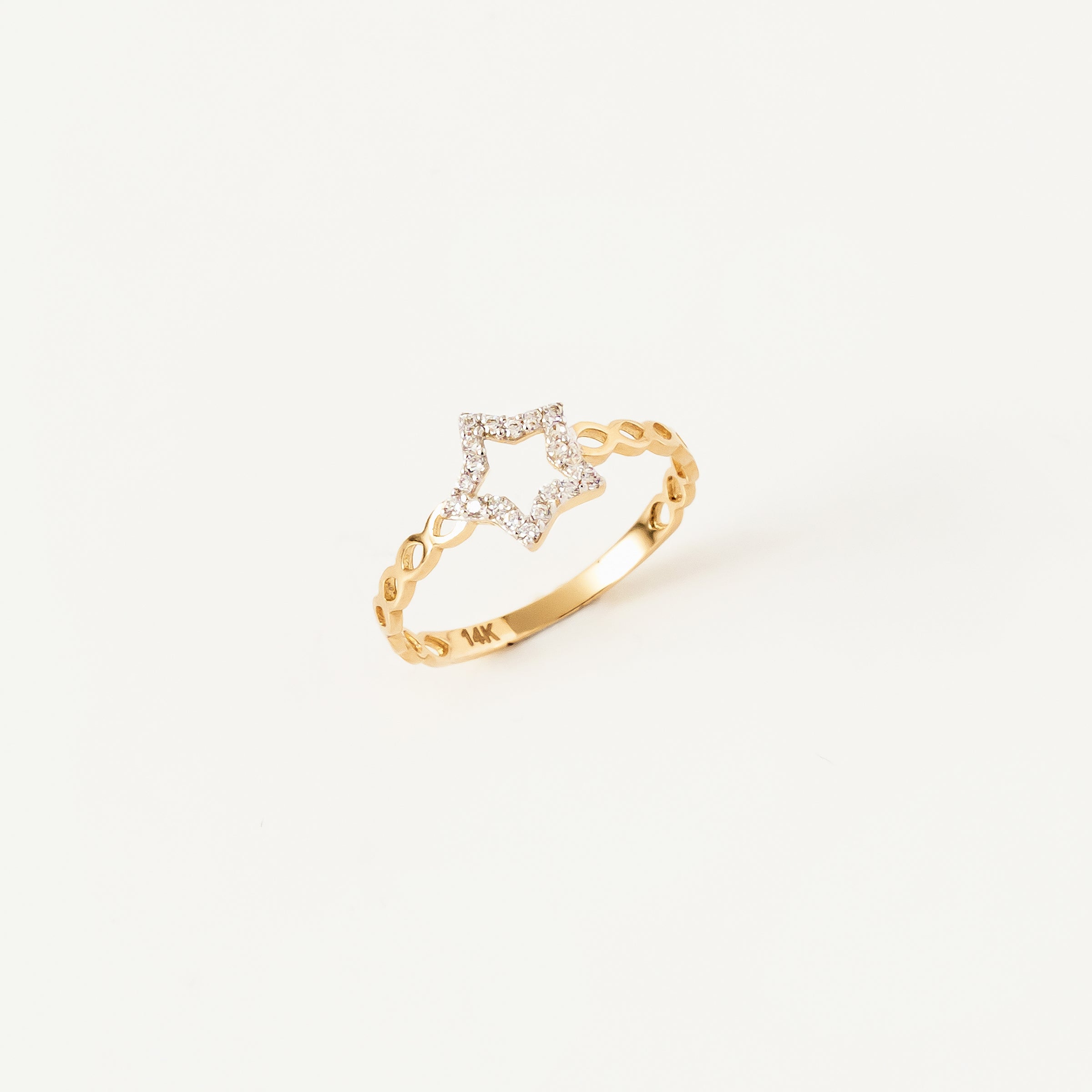 Star-Shaped CZ 14K Gold Ring