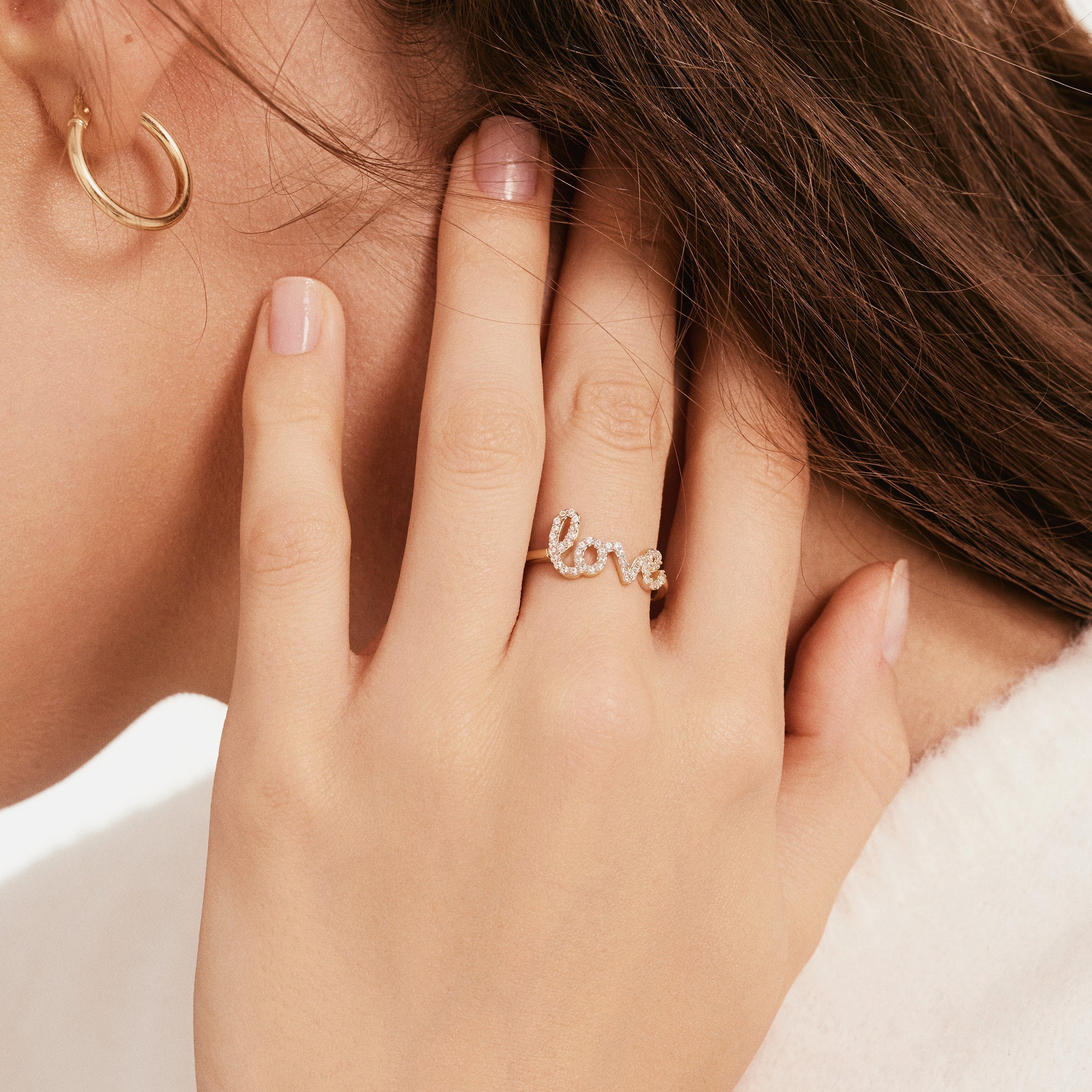 Cursive Love CZ Ring in 14K Gold