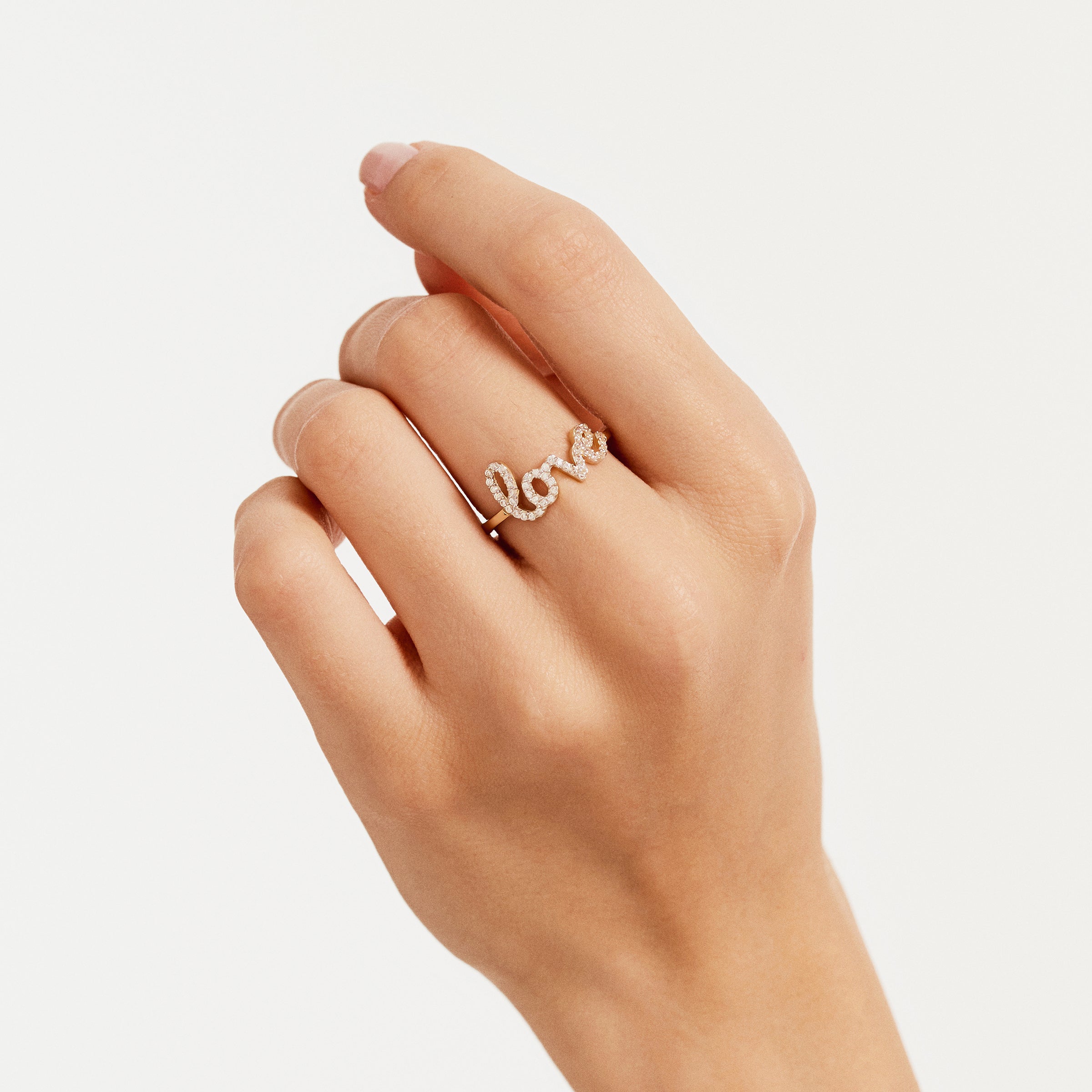 Cursive Love CZ Ring in 14K Gold