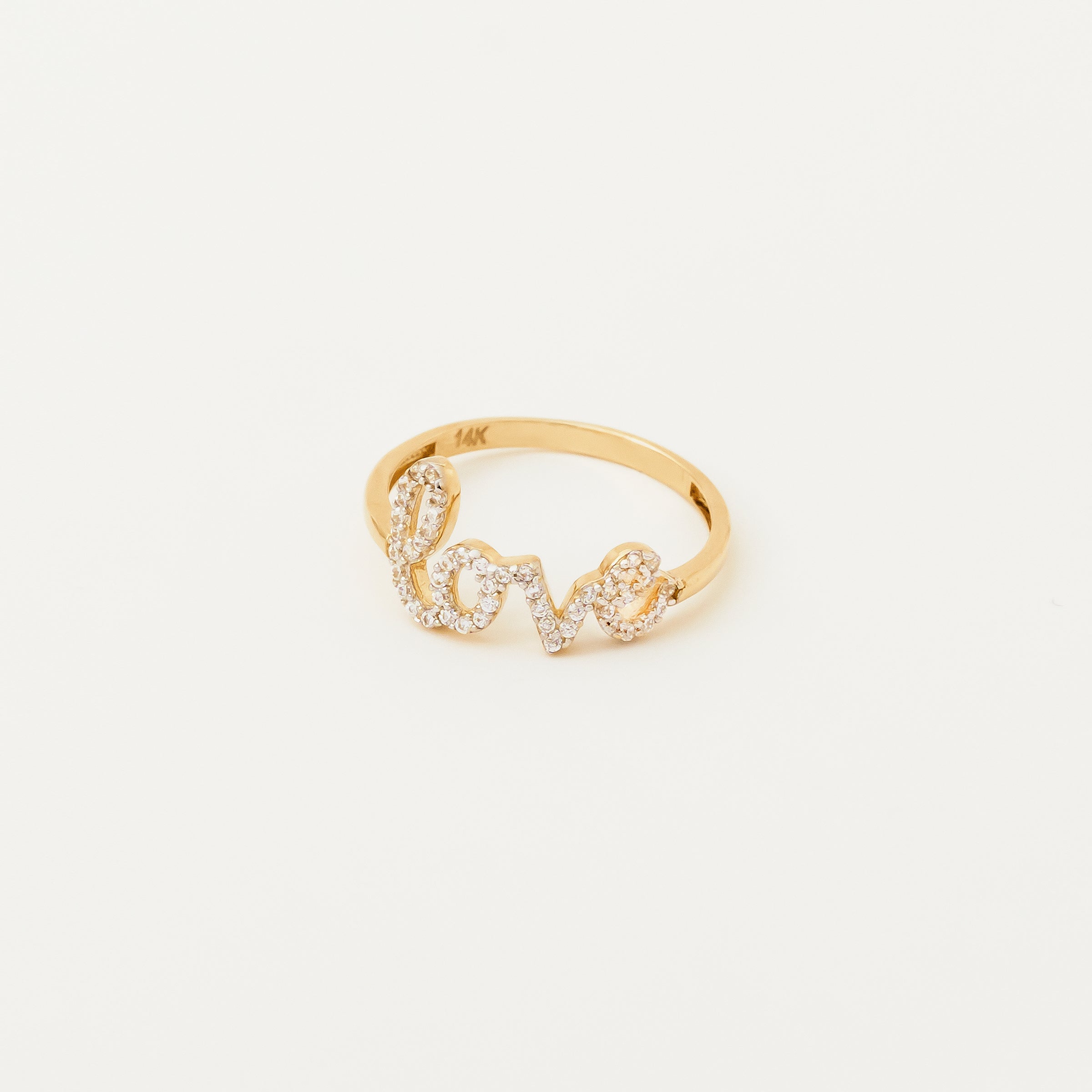 Cursive Love CZ Ring in 14K Gold