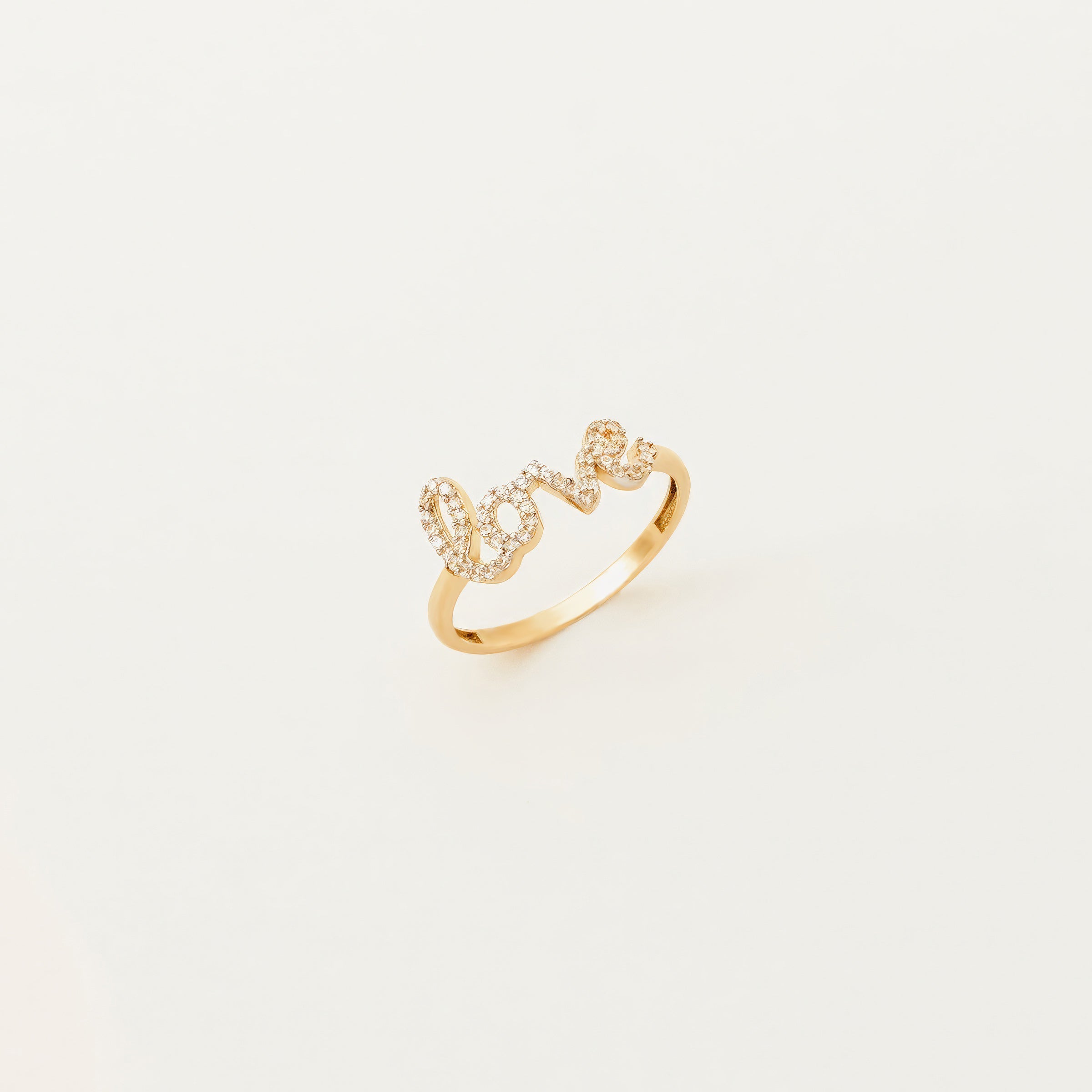 Cursive Love CZ Ring in 14K Gold