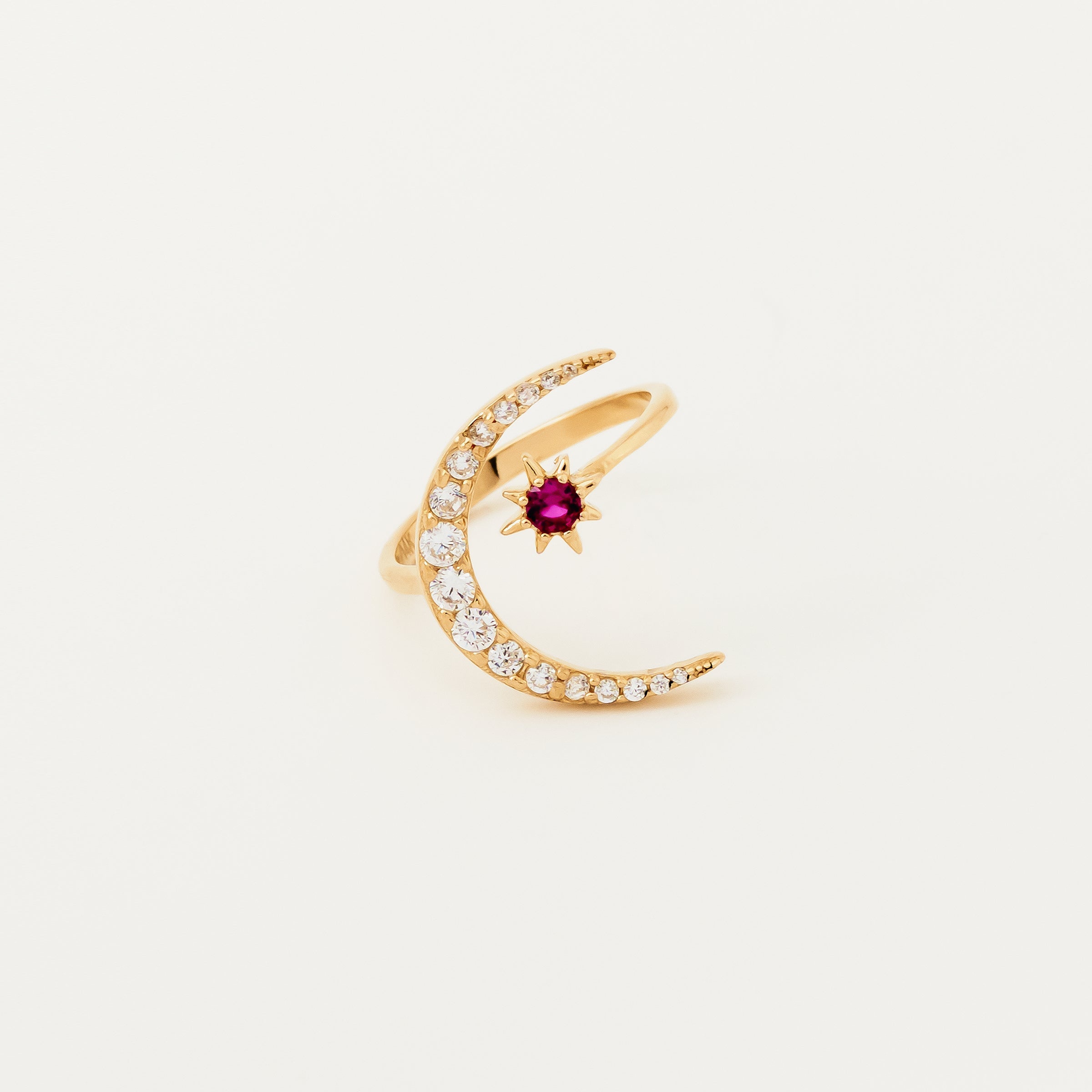 Crescent Ruby Accent CZ Ring in 14K Gold