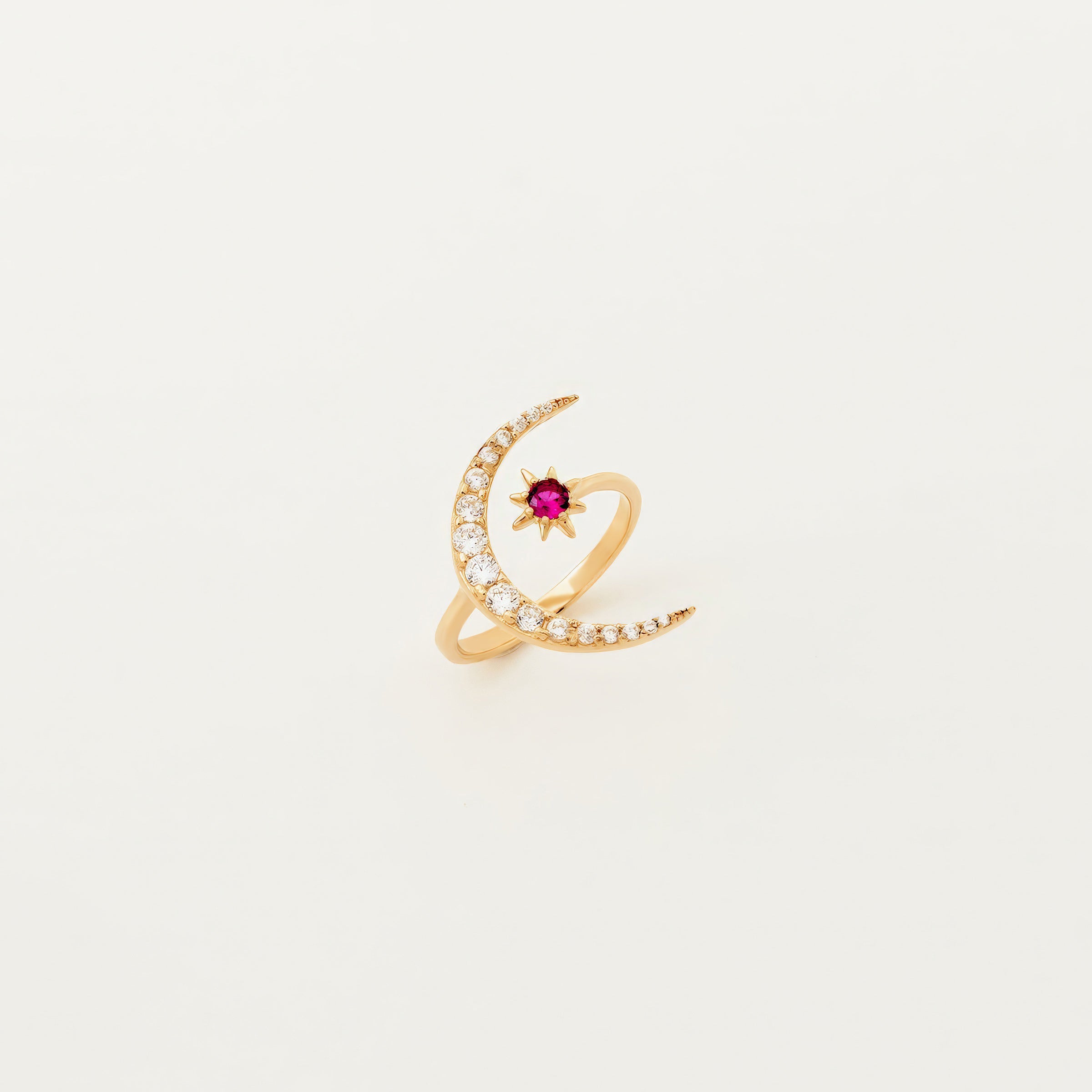 Crescent Ruby Accent CZ Ring in 14K Gold