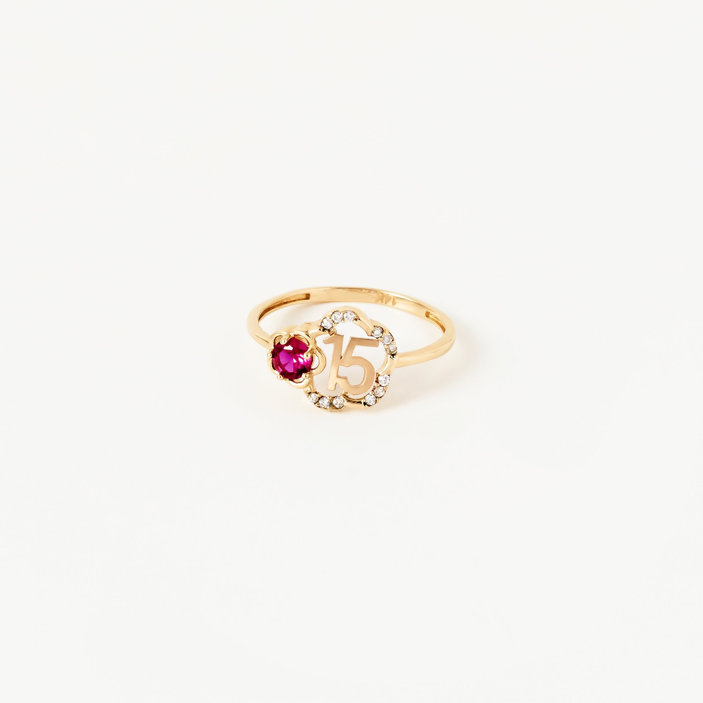 Personalized Ruby Accented Number Ring in 14K Gold