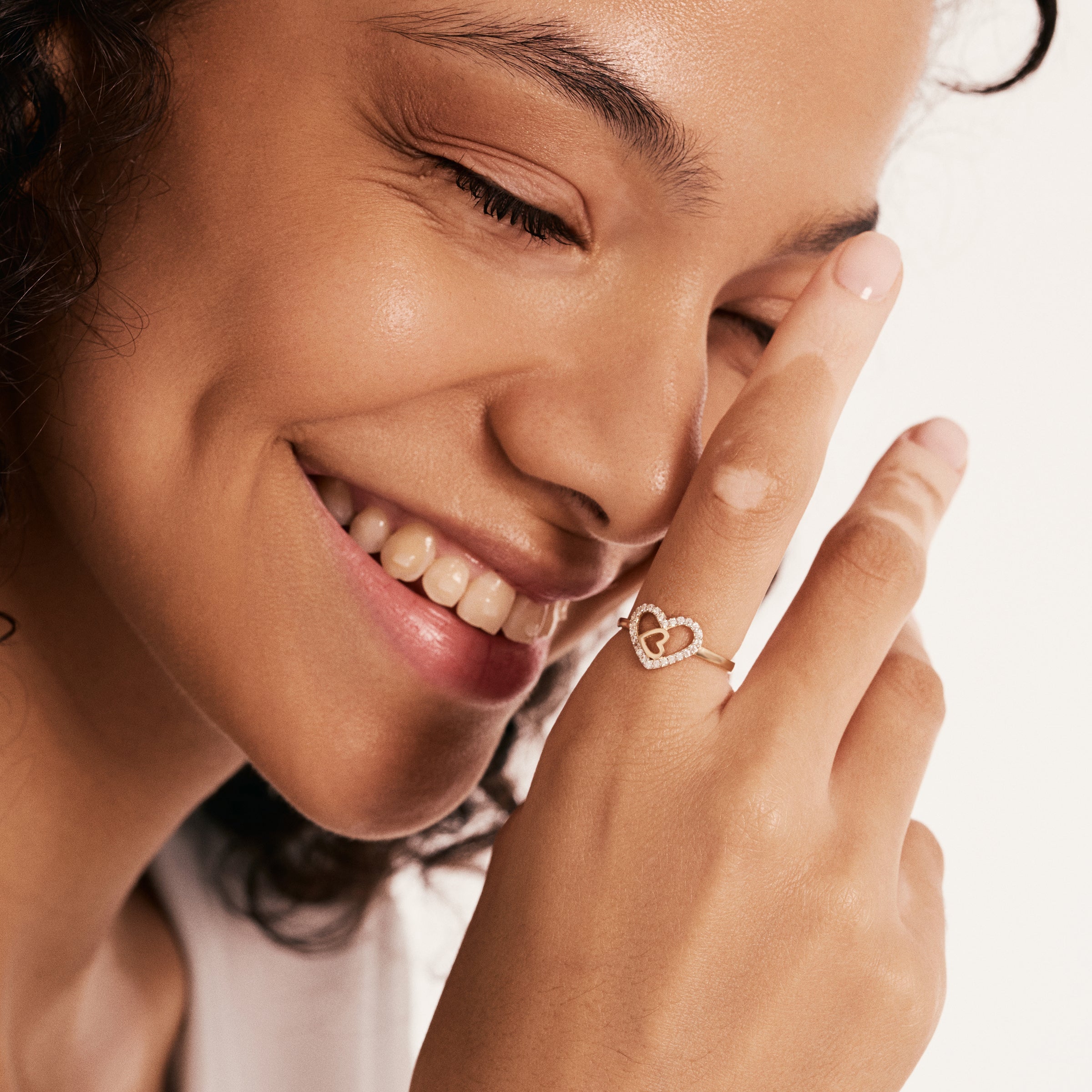 Heart Symbol Pave CZs 14K Gold Ring