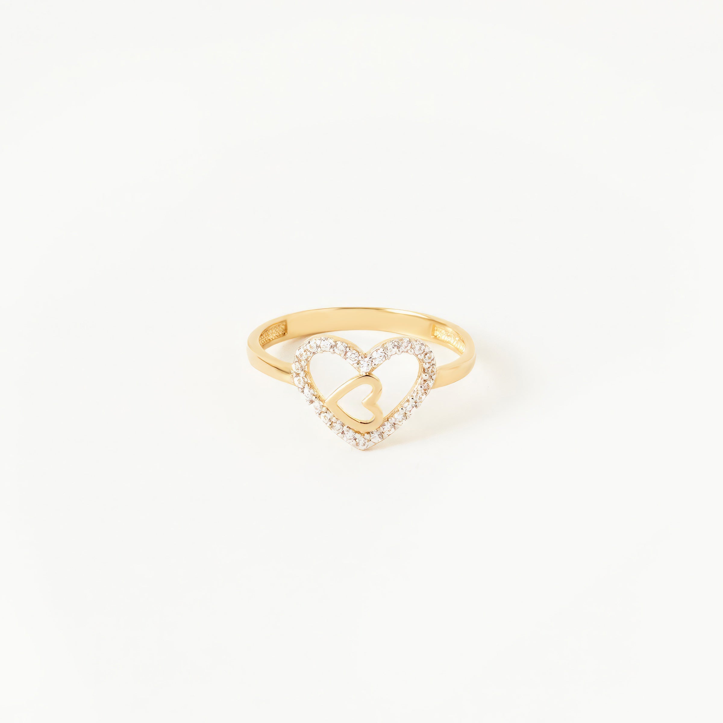 Heart Symbol Pave CZs 14K Gold Ring