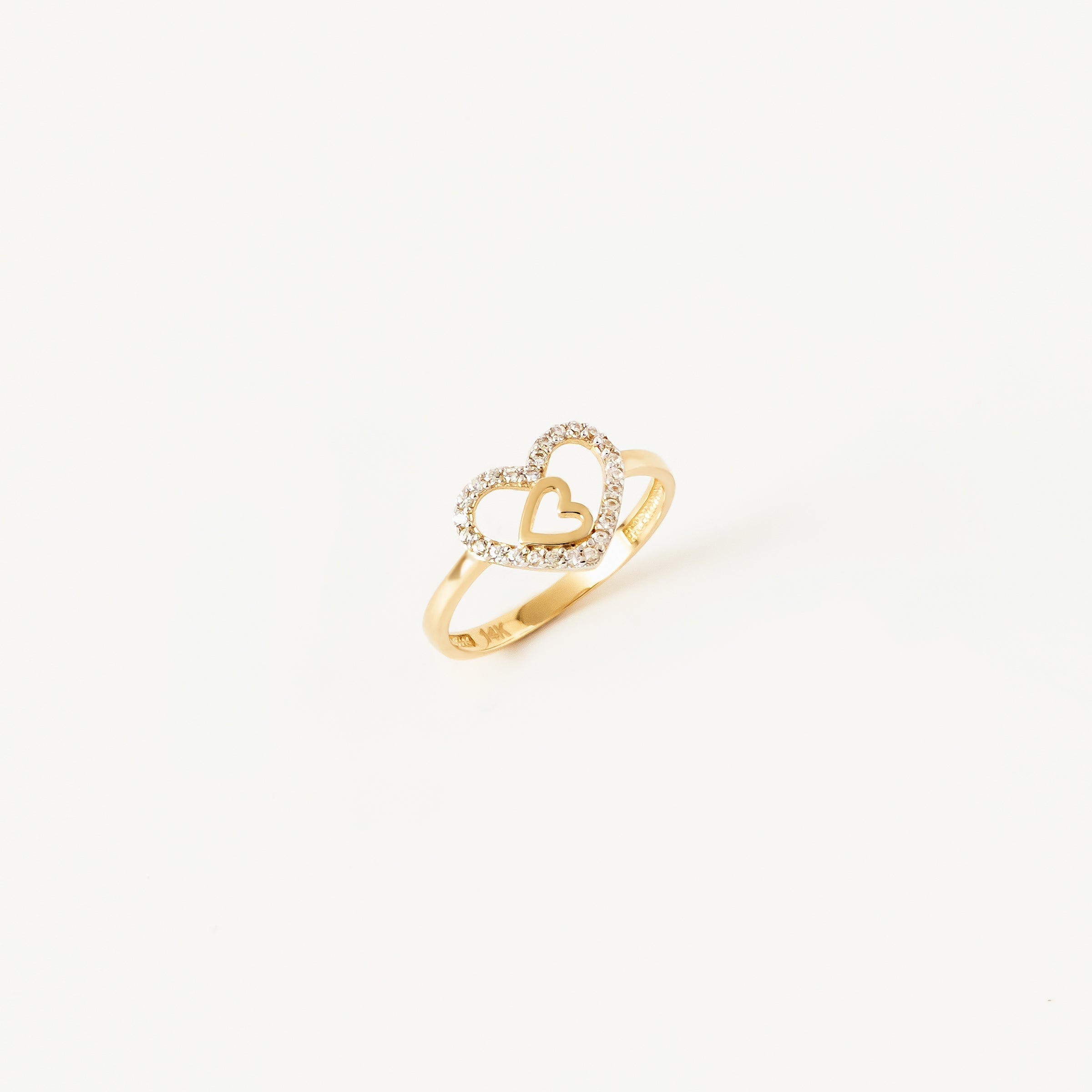 Heart Symbol Pave CZs 14K Gold Ring